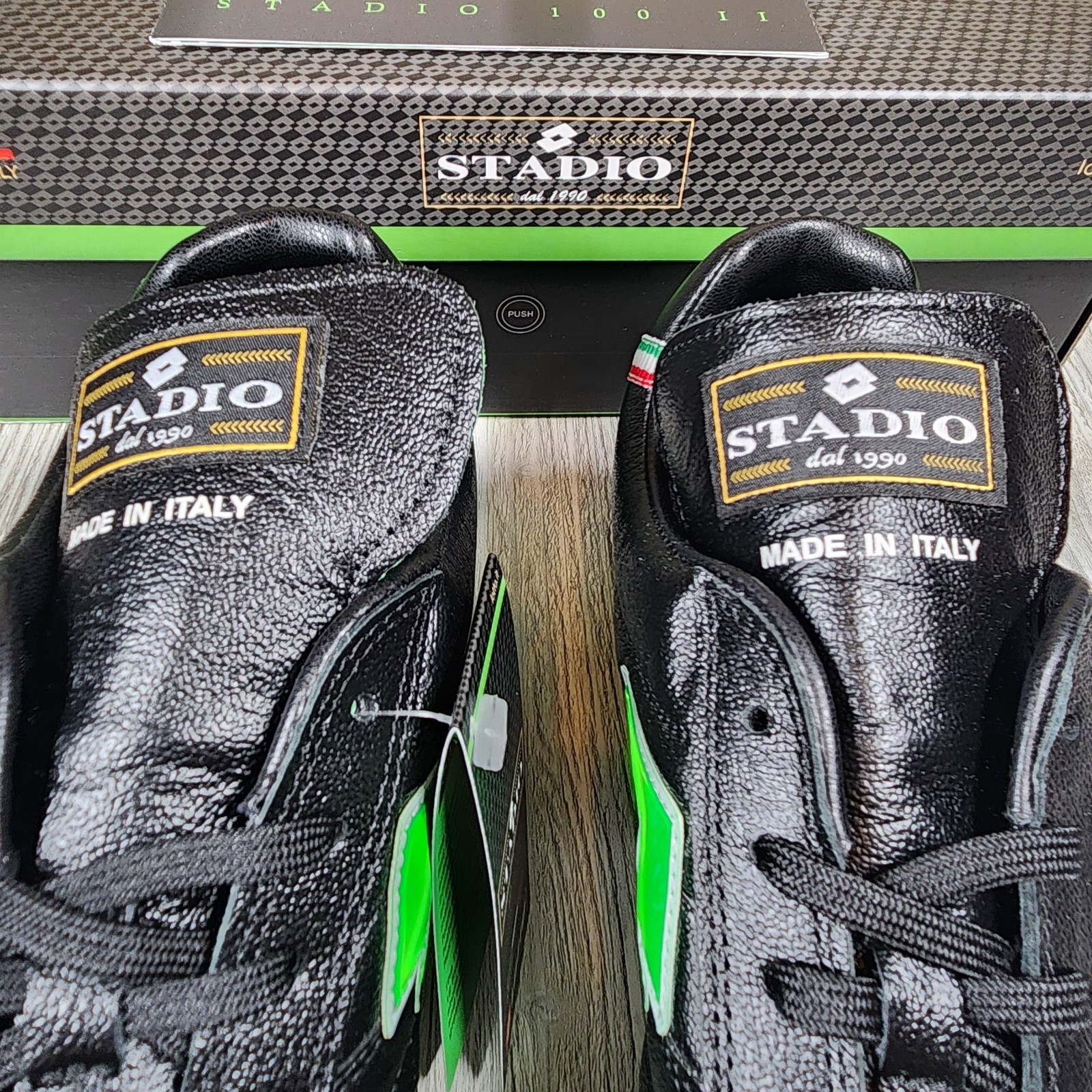 Lotto Stadio OG II FG Soccer Black/Green Mens Sizes 6.5-12 New Made In Italy
