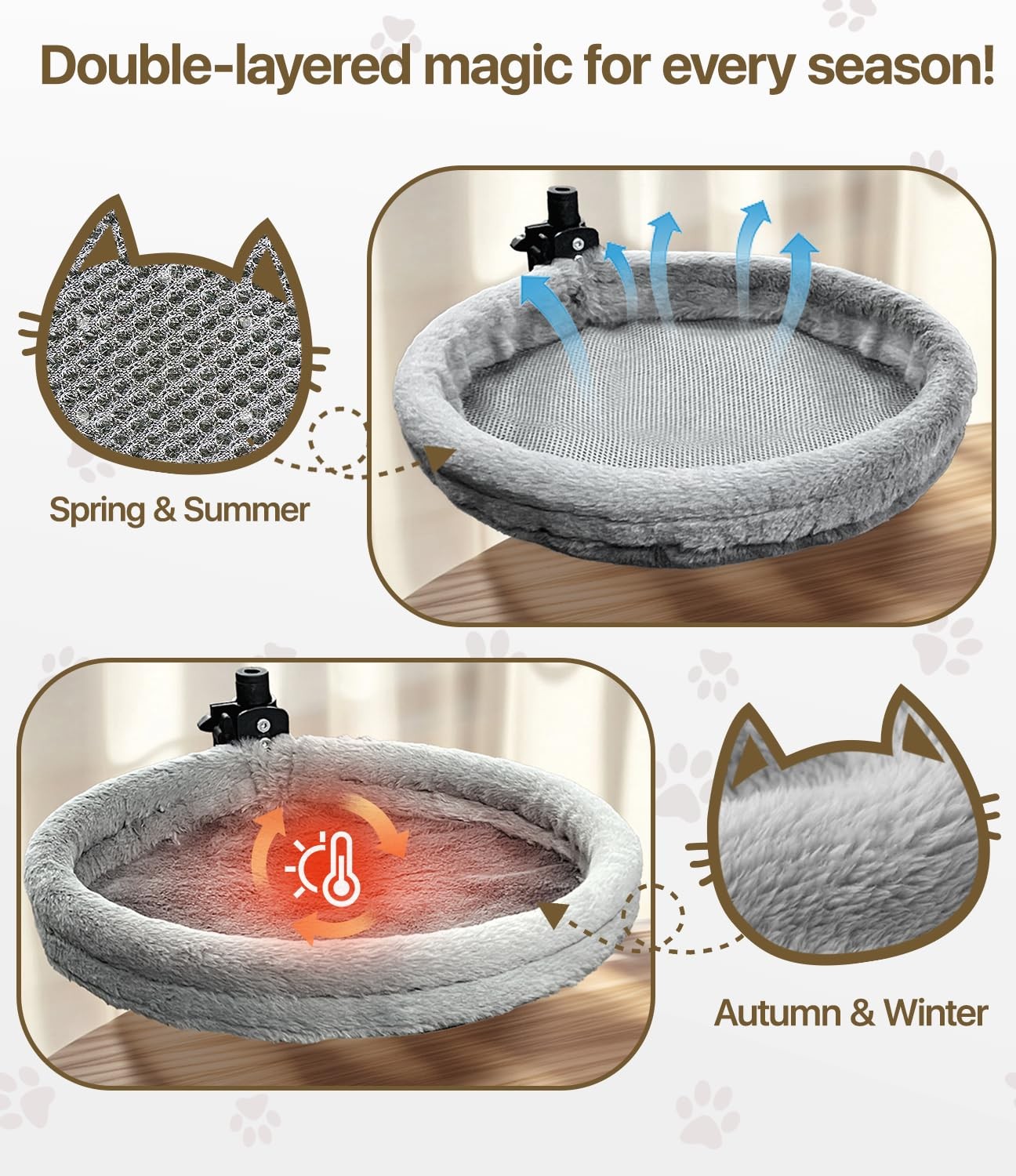 Cat Desk Bed, Cat Hammock for Home Office, 360°Rotating & Adjustable Shelf, R...