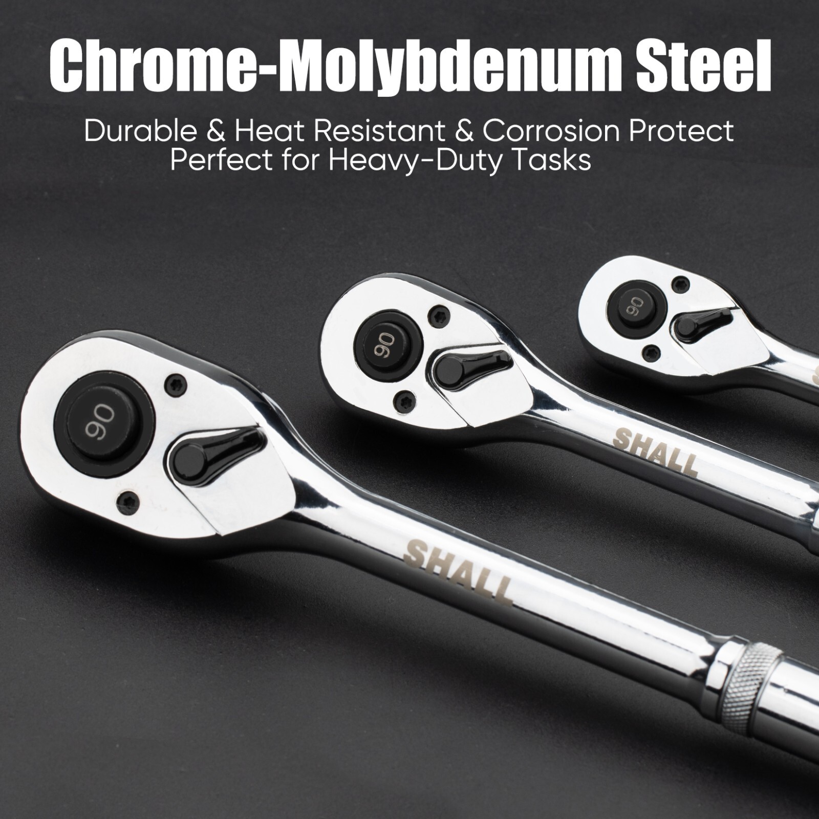 SHALL 90Tooth 3-pc Drive Ratchet Wrench,Quick-Release&Reversible,1/4''3/8''1/2''