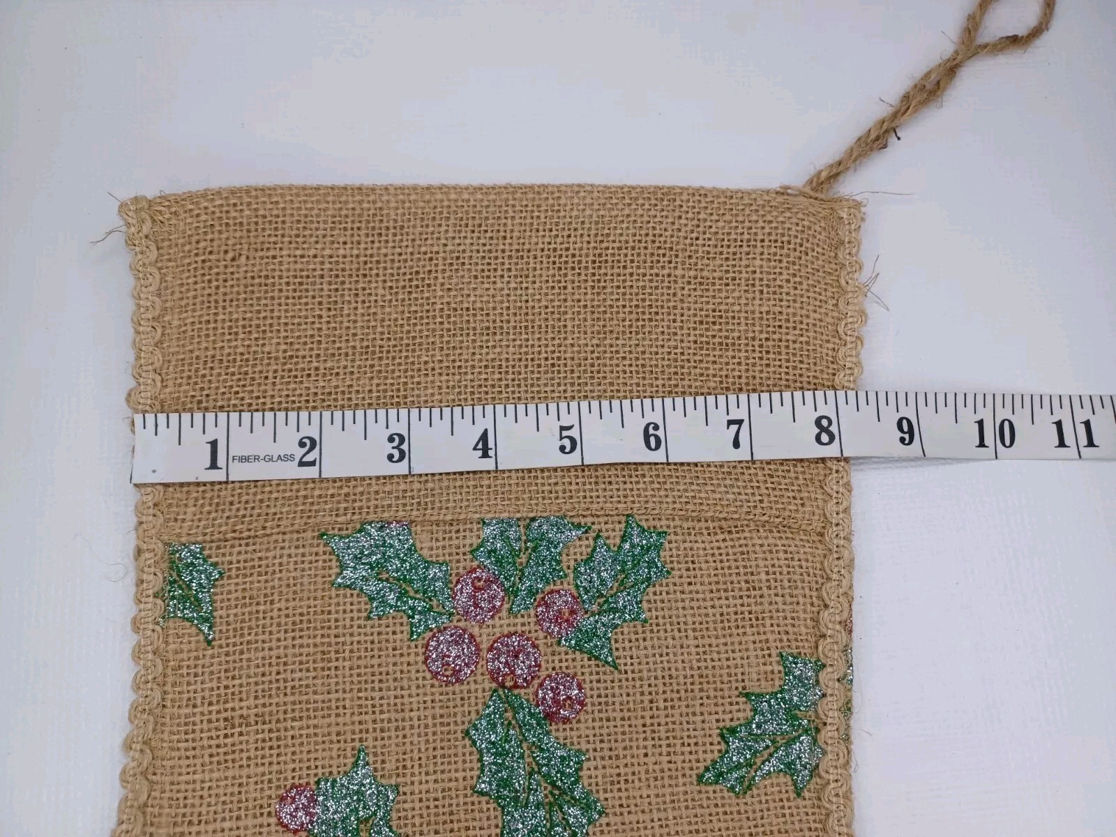 Burlap Christmas Tree Stocking Set Of Two Stockings Glitter Holly Berries Leaves