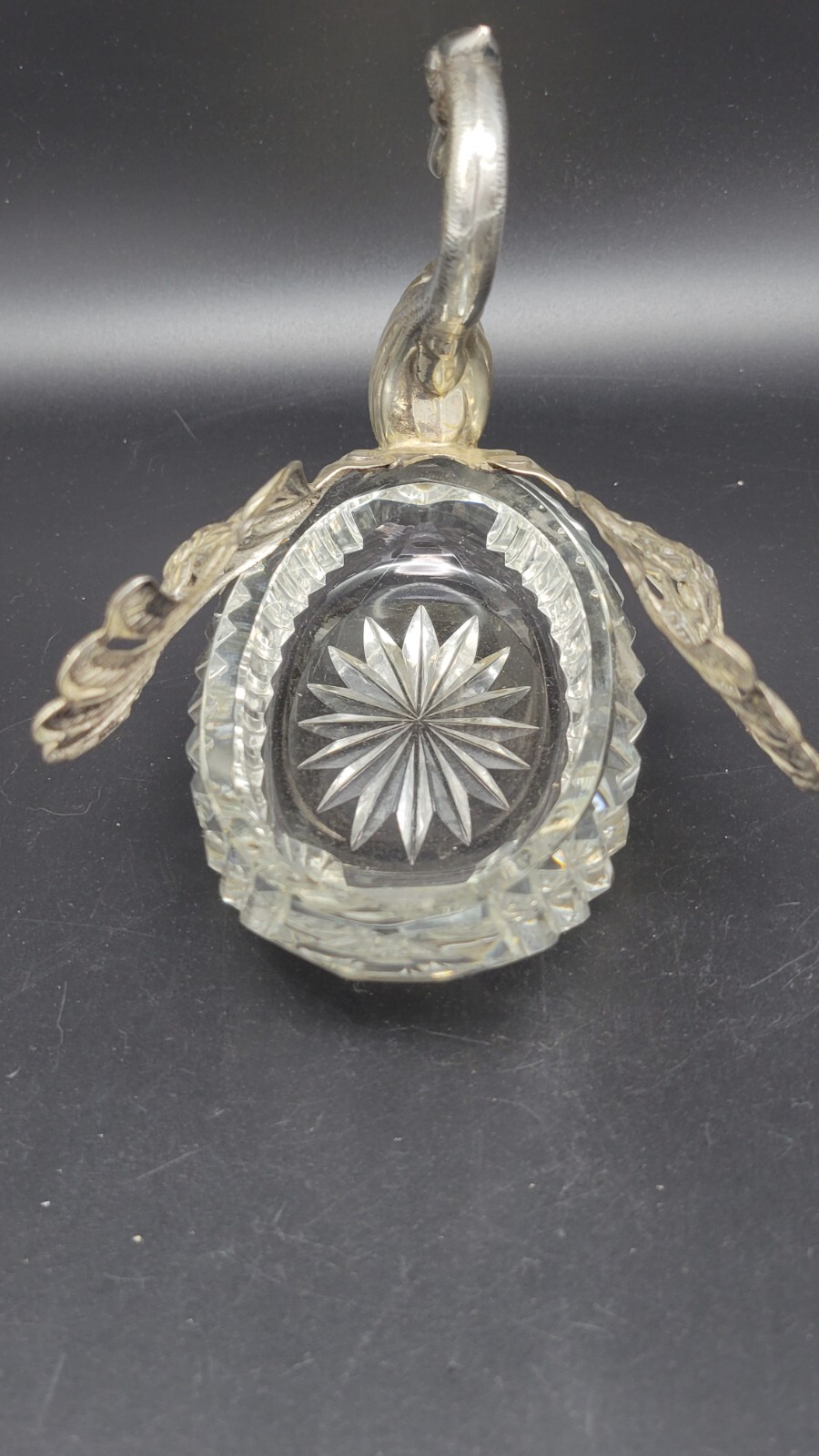 Vintage Sterling Silver & Crystal Swan Master Salt Cellar / Caviar Bowl, 5 1/4"