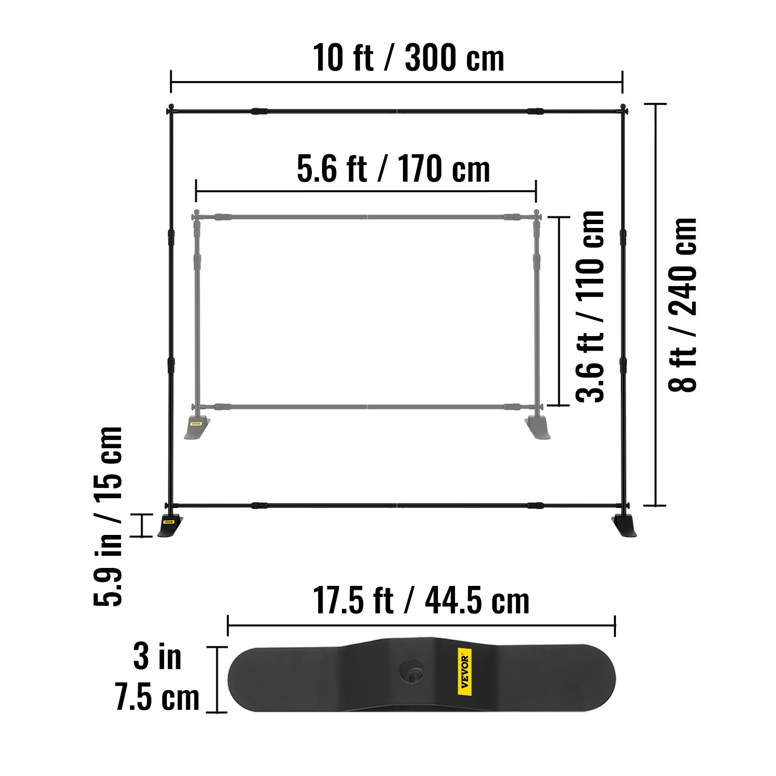 VEVOR 10 x 8 ft Backdrop Banner Stand Adjustable Height and Width
