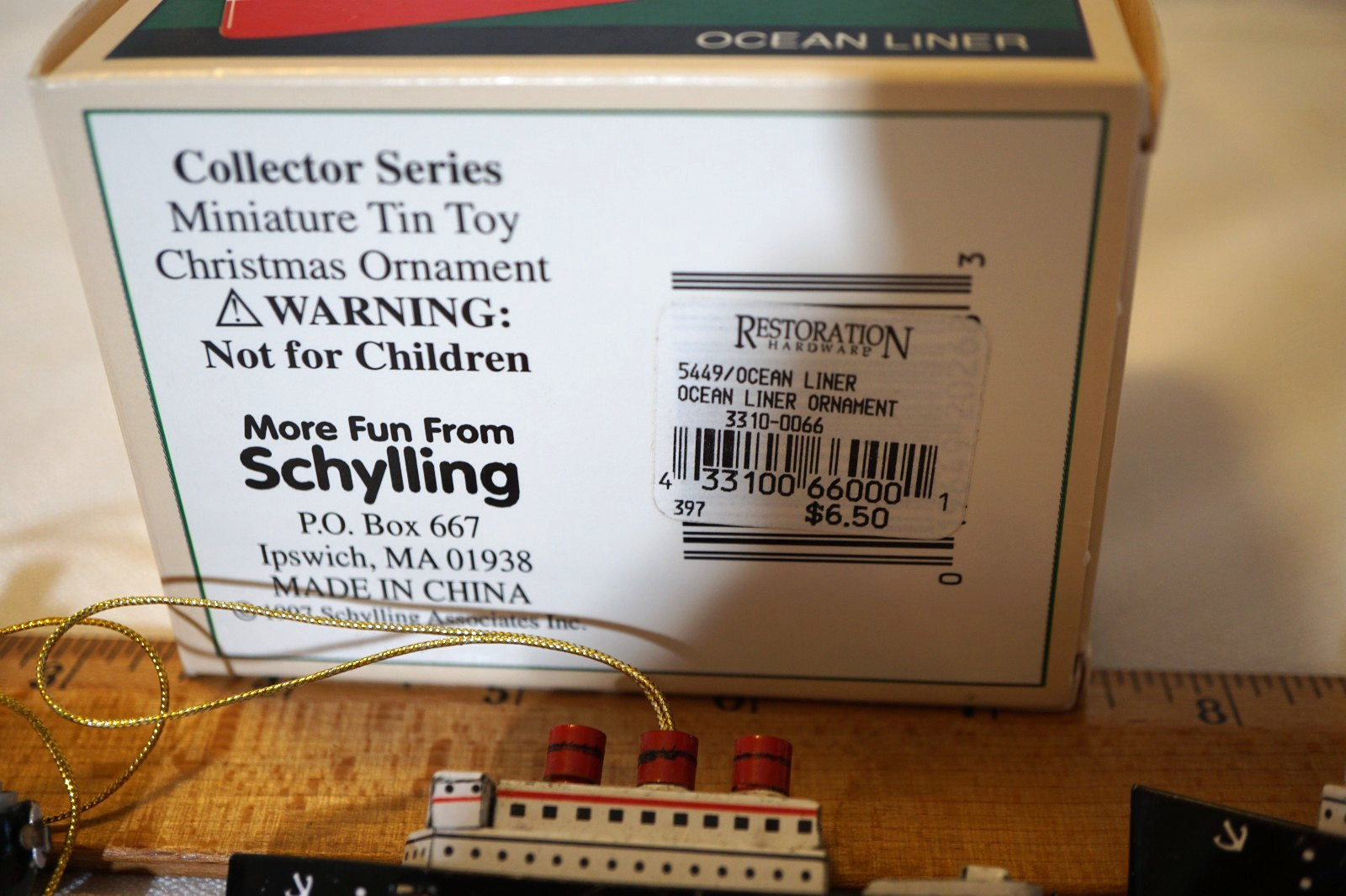3 SCHYLLING TIN TOYS OCEAN LINER COLLECTOR SERIES XMAS ORNAMENT 1997 IN BOX