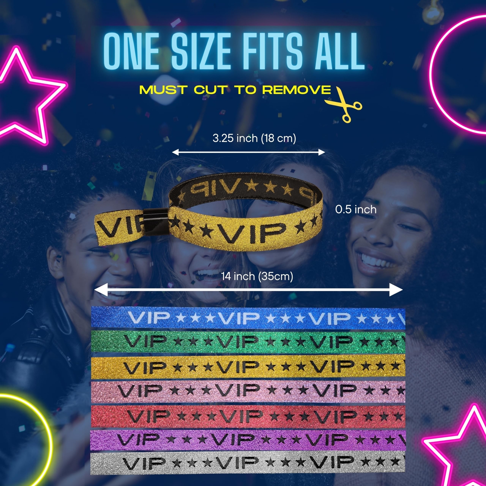 110 Pack Glitter Gold VIP Party Wristbands with Secure Locking Clip. Must Hav...