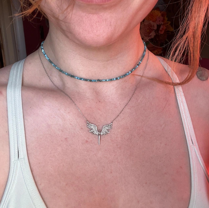 Natural Larimar 2mm Gemstone Beads Dainty Choker Minimalist Crystal Necklace