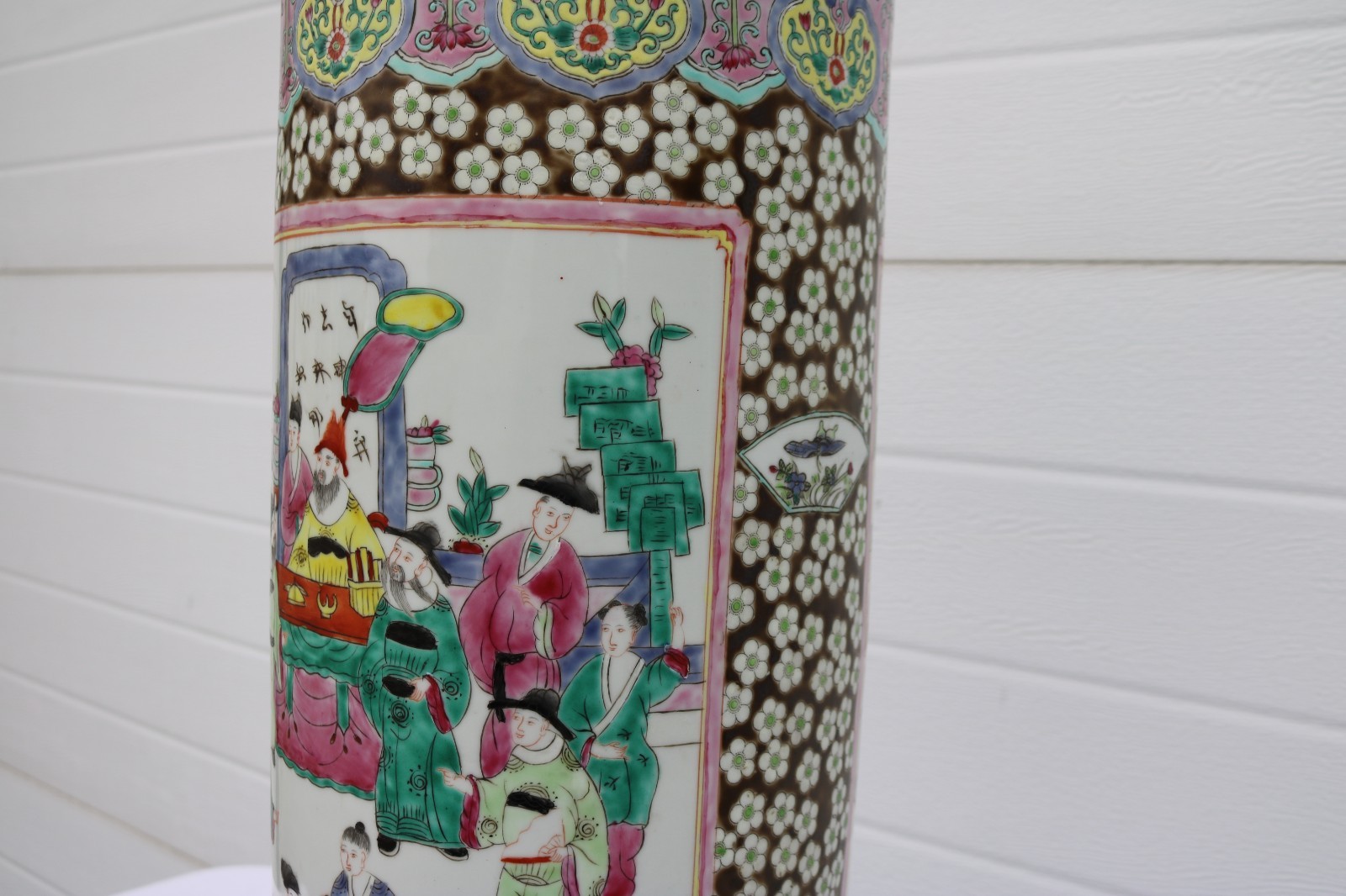 Vintage Large Mid Century Famille Rose Porcelain Umbrella Stand 24"