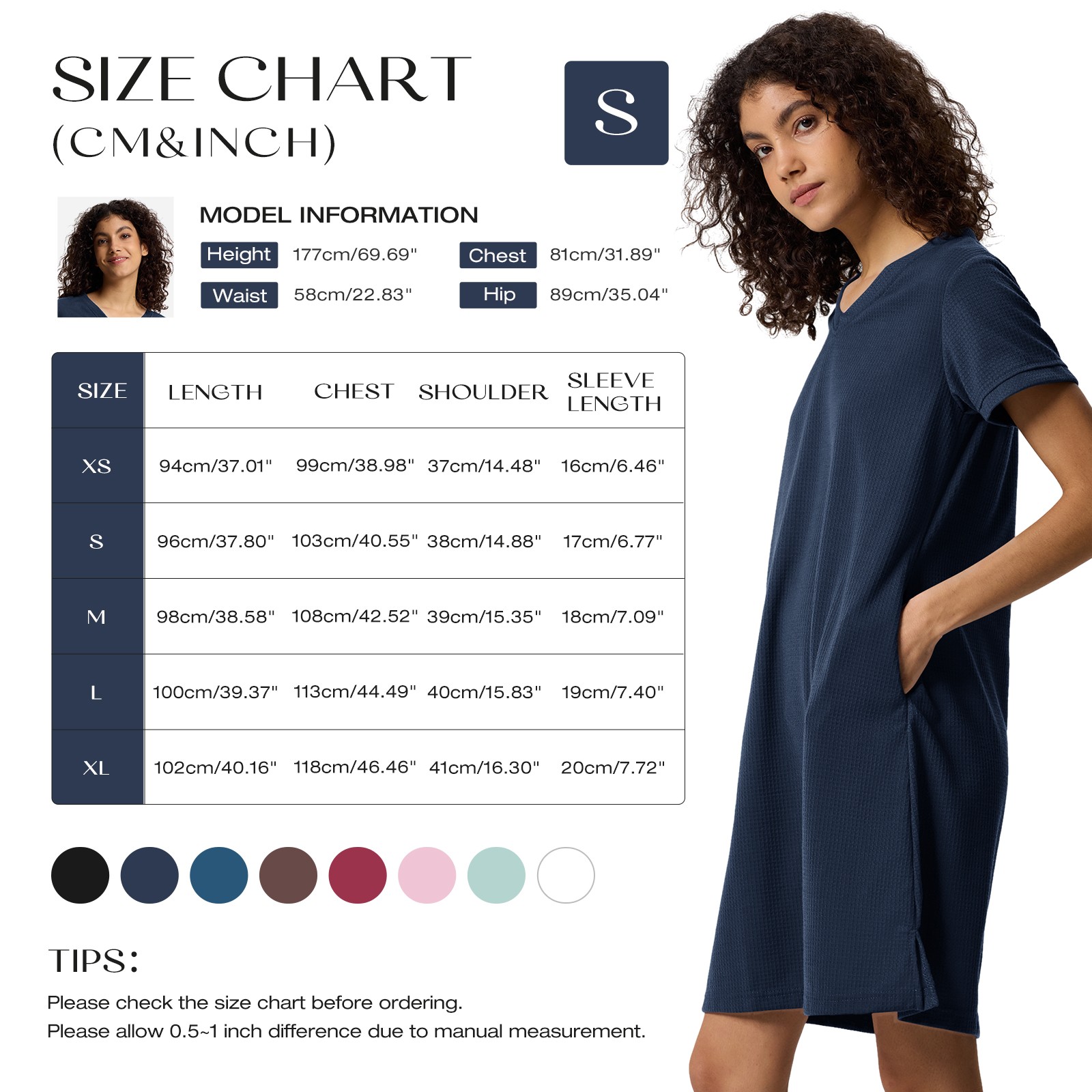 SIORO Women Short Sleeve Nightgowns Comfy Sleepshirt Sleepwear Waffle Loungewear