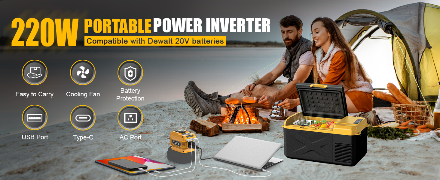 220W Power Inverter Compatible with Milwaukee 18V Battery - DC 18V to 110V AC