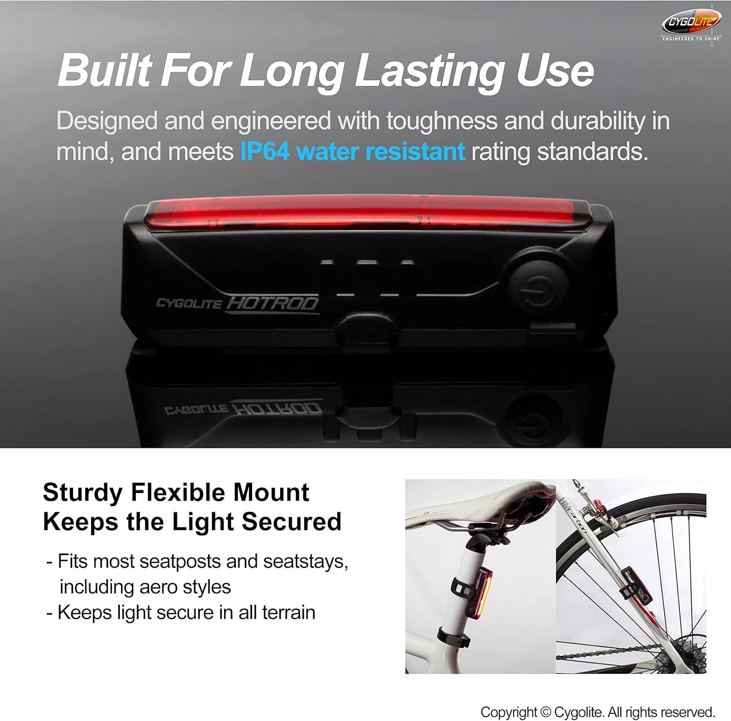 Cygolite Hotrod 120 Lumen Bicycle Tail Light Models-Night & Daytime Mod-Compact