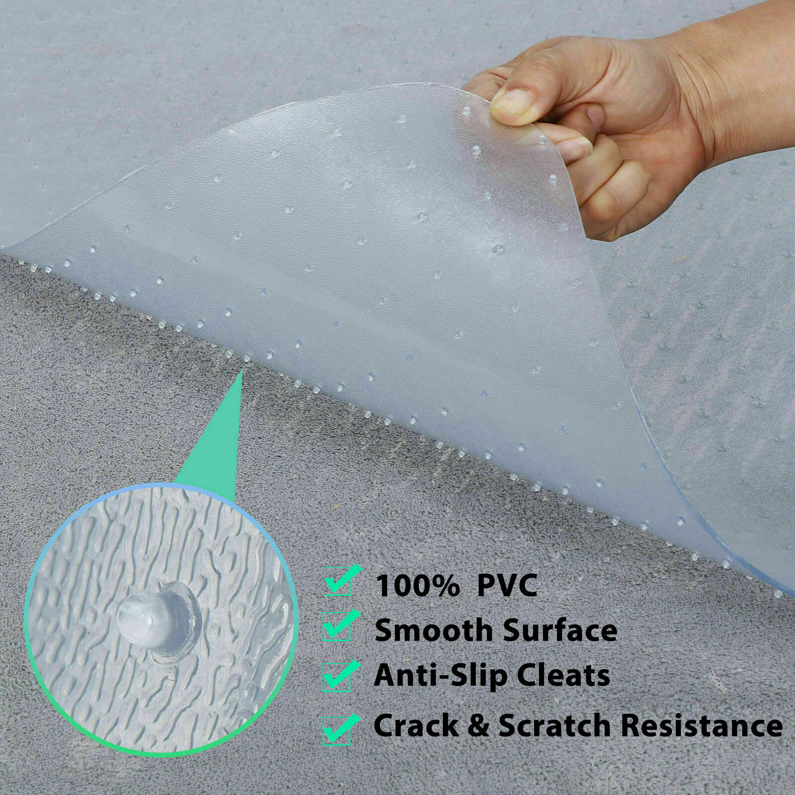 60.2X46.4 Inch Home Office Chair Mat PVC Floor Studded Back For Pile Carpet