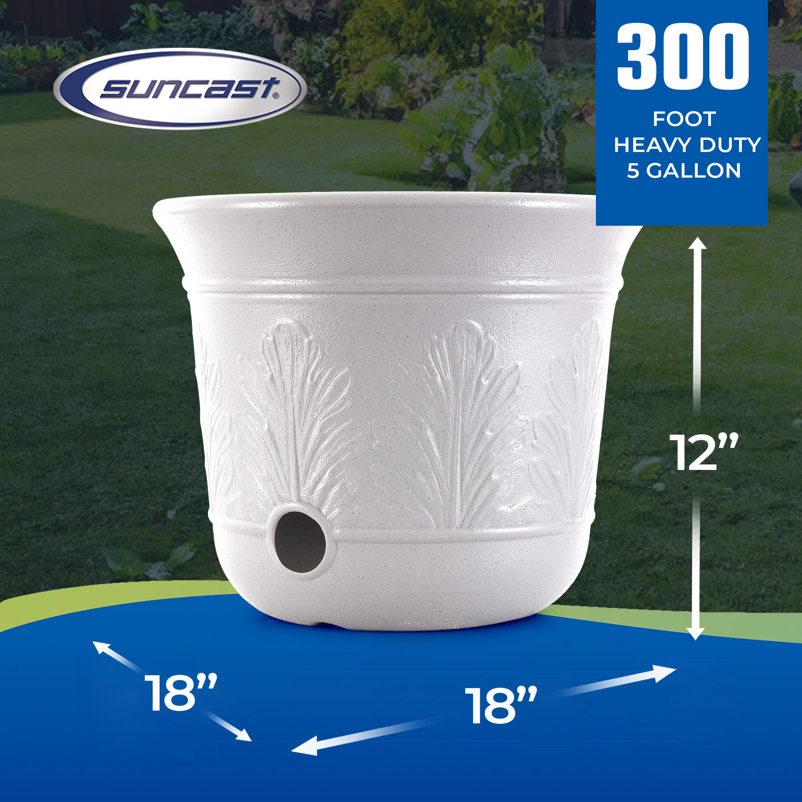 Suncast 300 Foot Heavy Duty 5 Gallon Decorative Expandable Garden Hose Pot, Gray