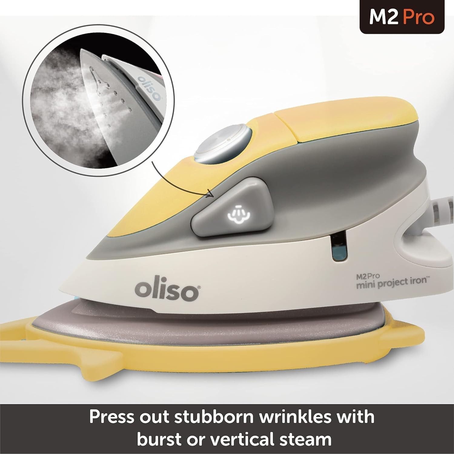 Oliso M2 PRO Mini Project Steam Iron Solemate YELLOW 1000W Ceramic Soleplate NEW