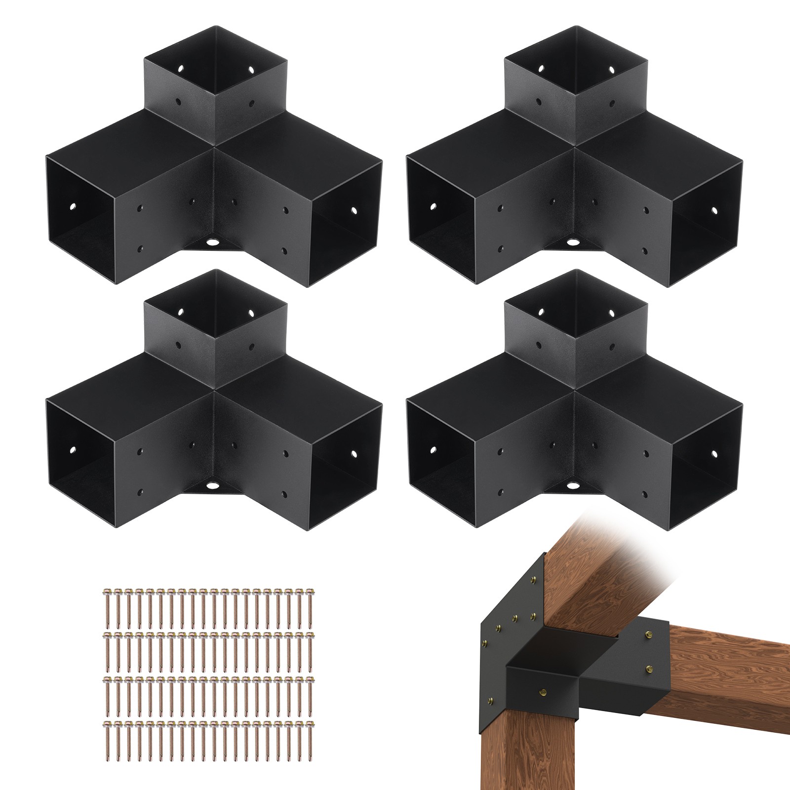 Uimoso 4''x4'' Pergola Bracket Kit inner 3.6x3.6 3-Way Woodworks DIY Post 4 pcs