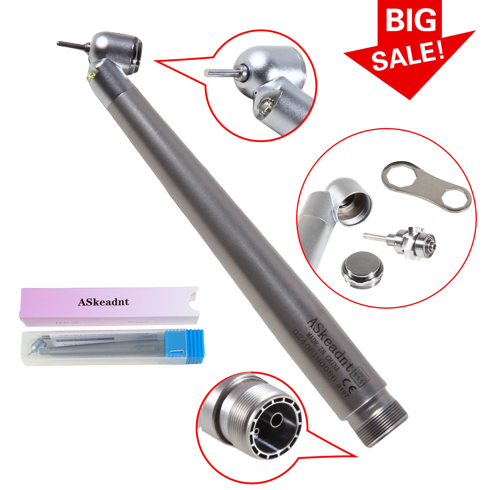 NSK Style Dental LED 45° Degree Surgical High Speed Handpiece Push Button 2 Hole