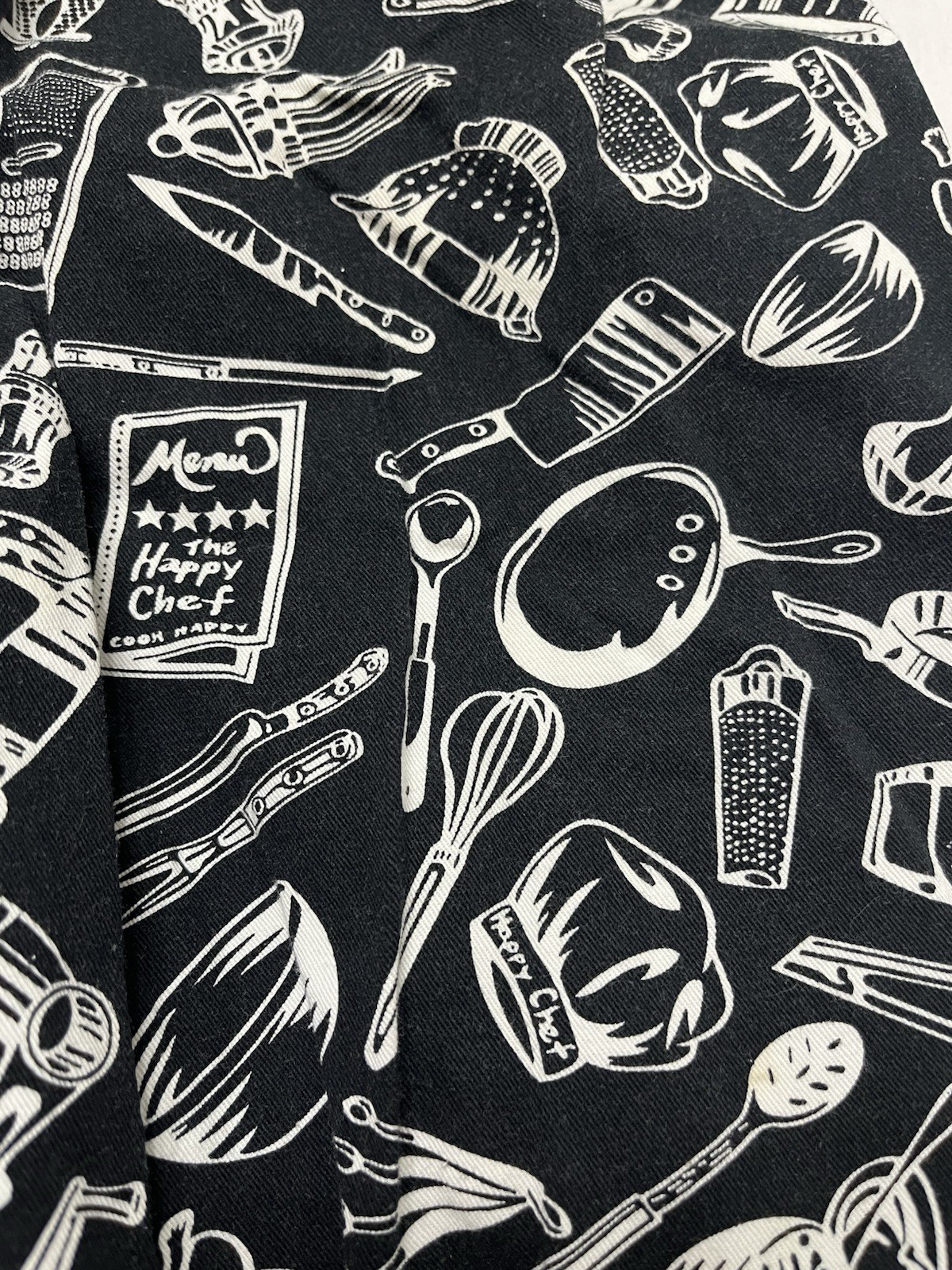 Vintage Happy Chef Utility Pants Black w/ Cooking Tools Size Medium w/ Pockets