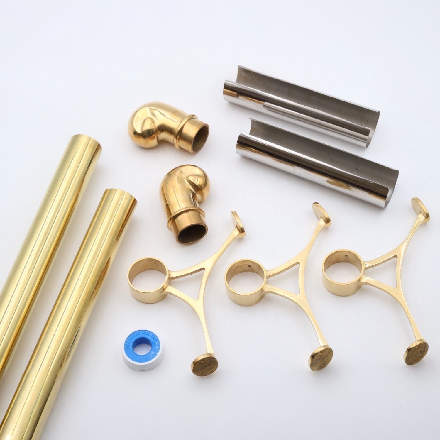6 Foot Long Brass Bar Rail Kit 2 Inch Diameter