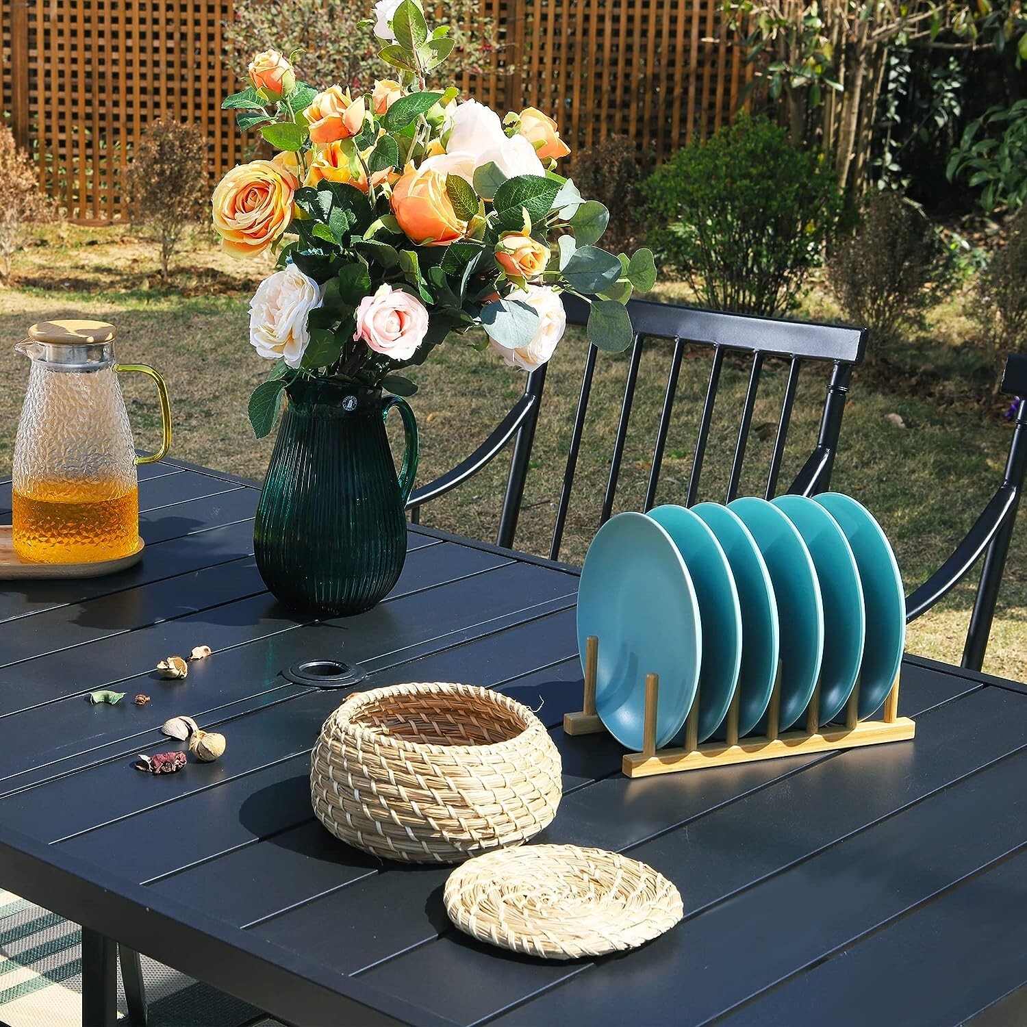 Outdoor Patio Tables with 1.9" Umbrella Hole Metal Rectangular 6 Person Table US