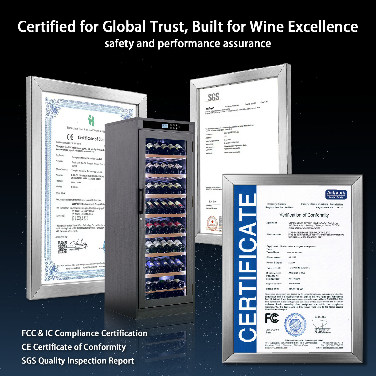 10.6 ft3 Intelligent Temperature-Controlled Multi-Tiered Wood Wine Cabinet