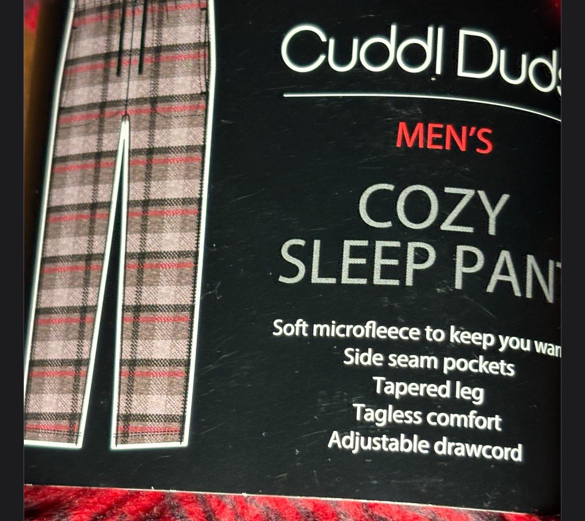 Cuddl Duds Sleep Pants Men XL Red Black Buffalo Plaid Bear Fleece Cozy Pajamas