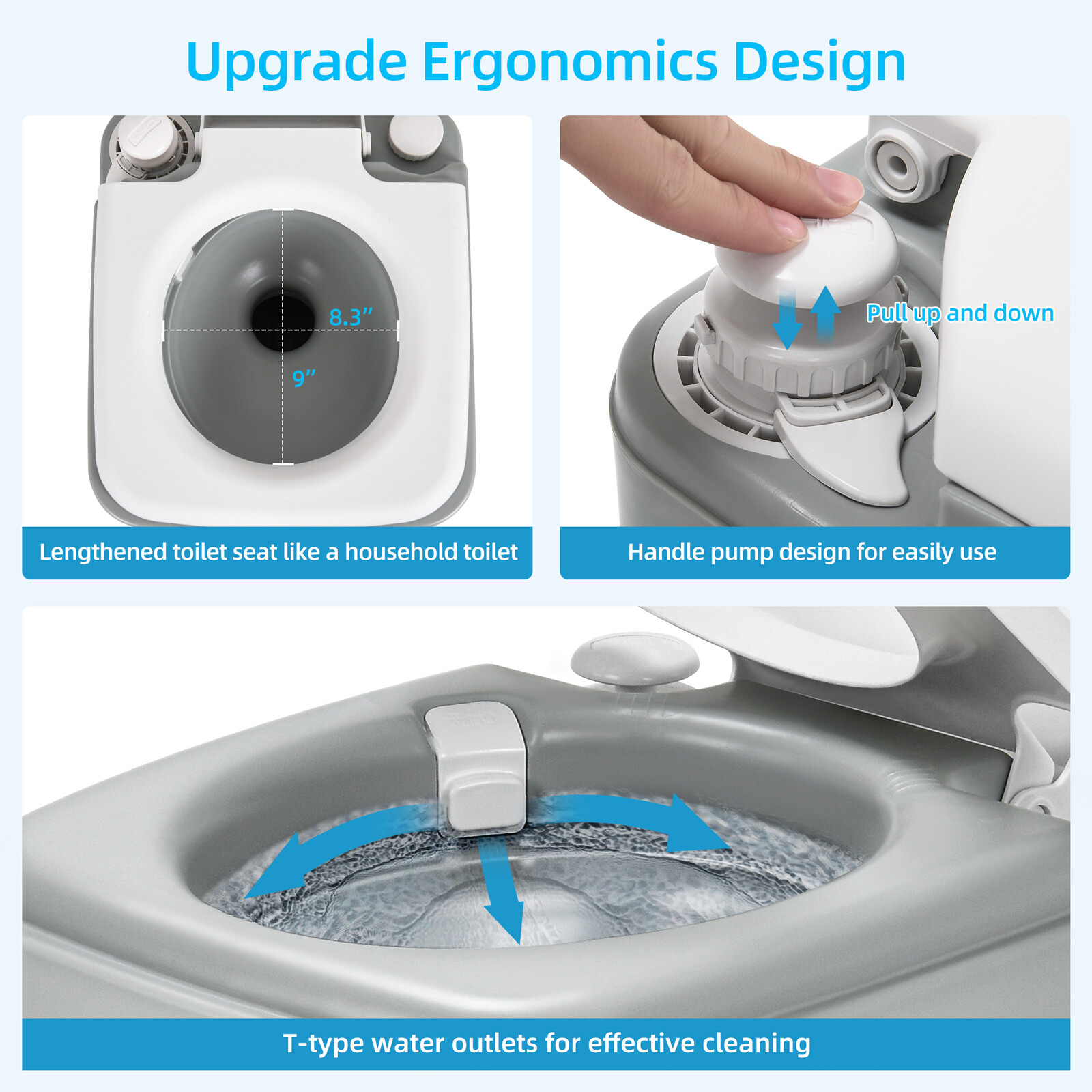 Portable Toilet 5.28 Gallon Porta Potty W/Level Indicator Hand Sprayer RV Travel