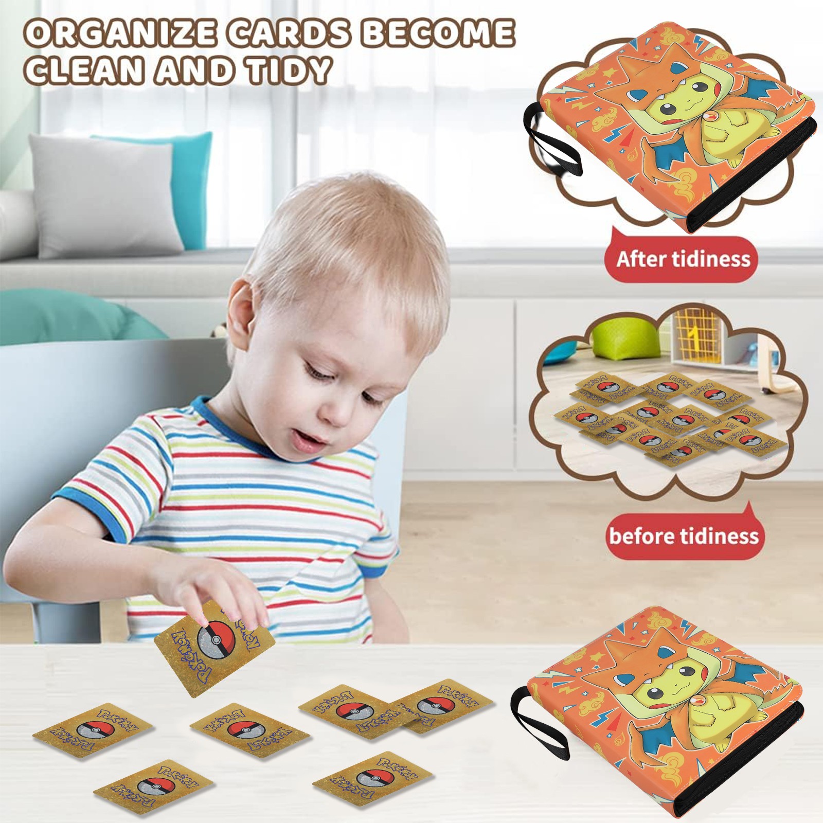 900 Cards Pocket Binder 9 Pocket Game Sport Trading Cards Album Folder - Pikachu