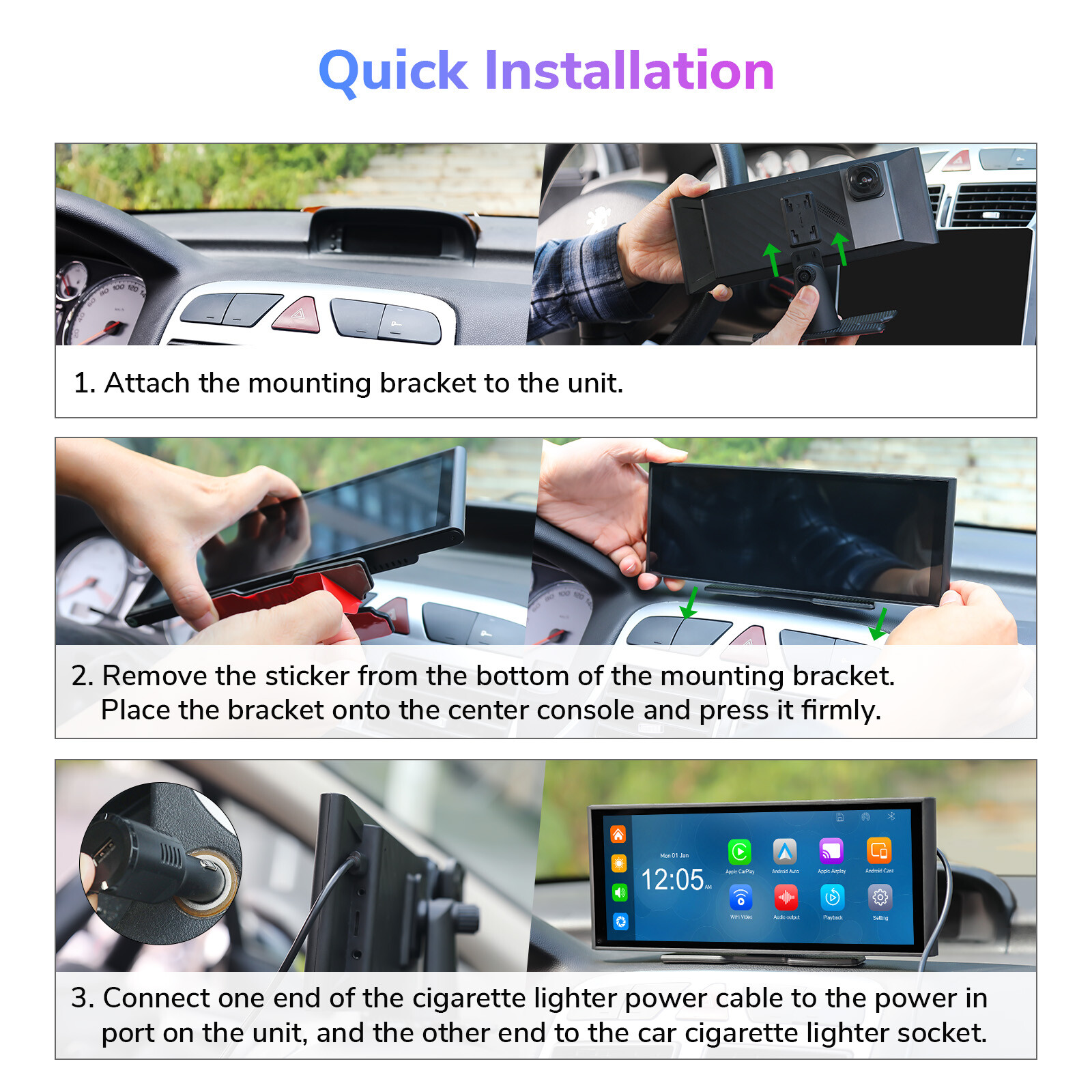 Portable 4K Dash Cam Car Stereo Radio Wireless Apple Carplay & Android Auto +Cam