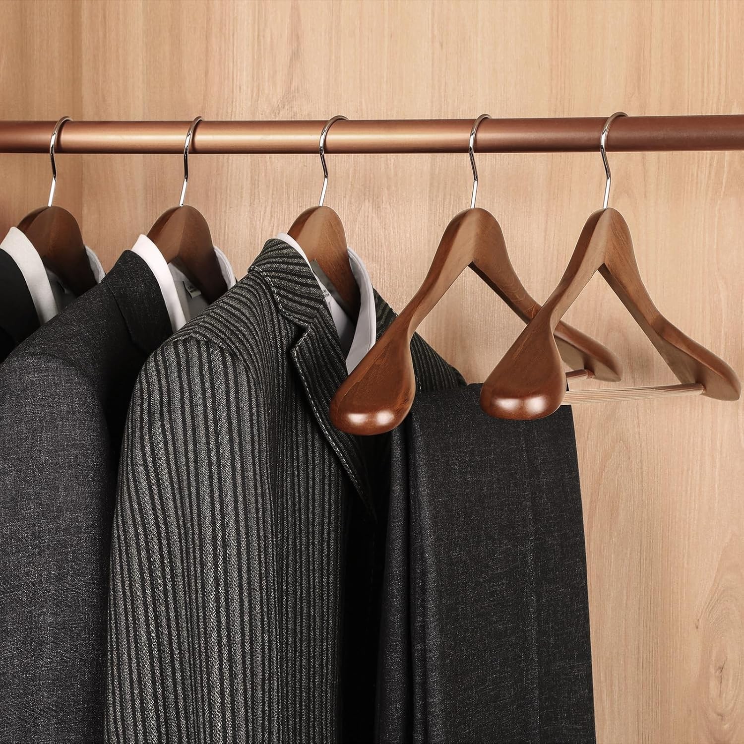 24-60x Solid Wood Outerwear Hangers 2.4" Wide Shoulder Clothes Hanger Suit Pants