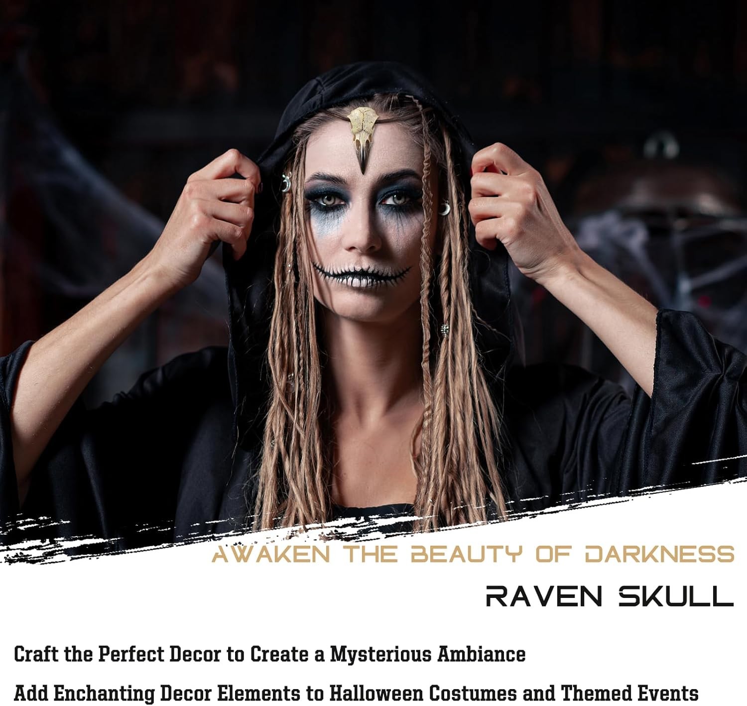 Halloween Raven Skull, Gothic Raven Decor Statue Animal Skull, Fake Bone Decor C