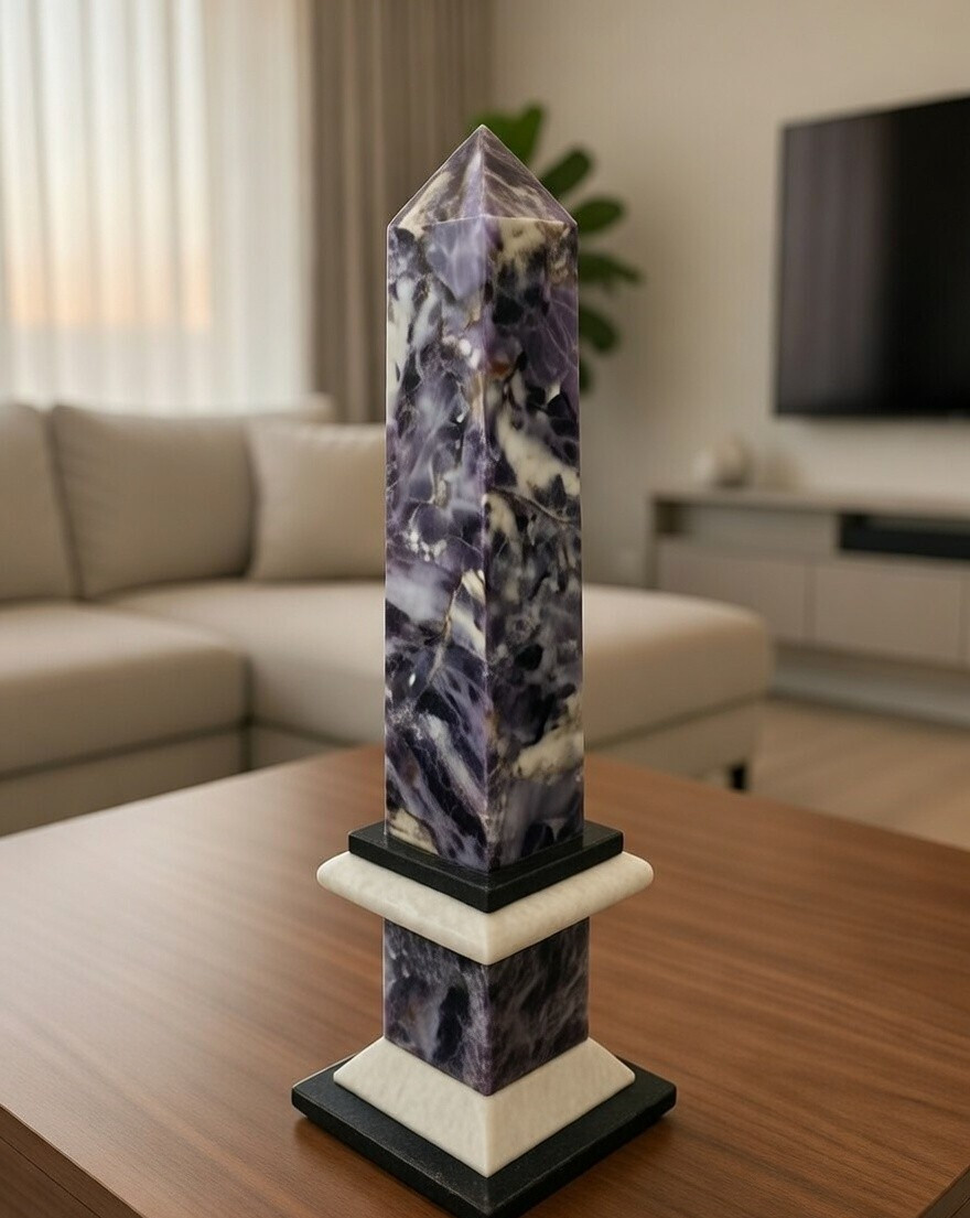Antique 19th C English Grand Tour Derbyshire Blue John Fluorite Obelisk