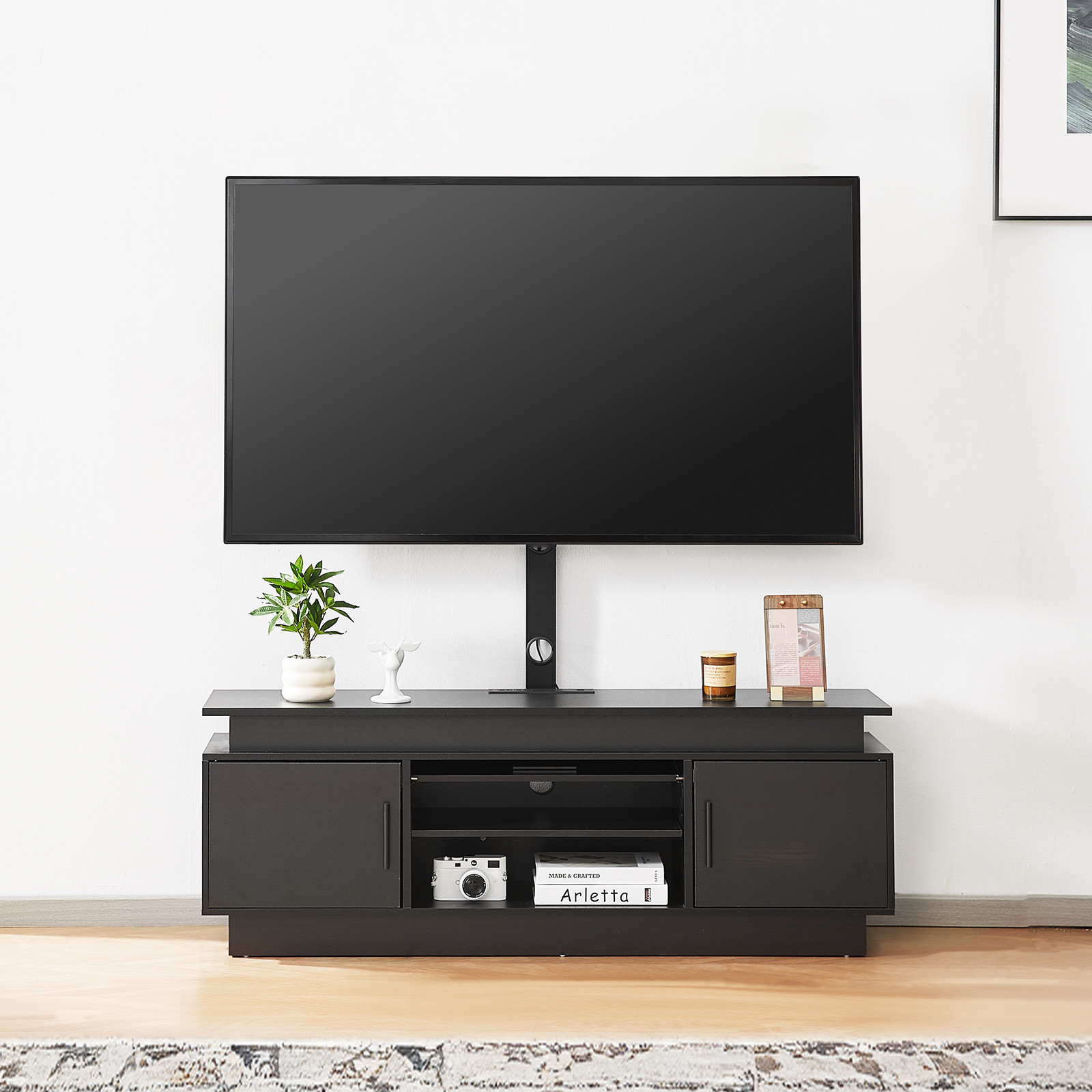 52" TV Stand with Mount for up to 75 in TVs with Power Outlet & LED Lights