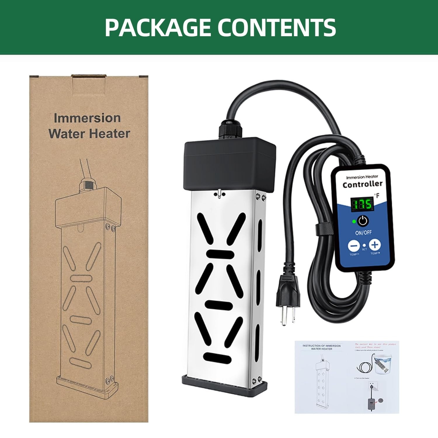 1800W Portable Immersion Water Heater w/ Thermostat & Temp Display