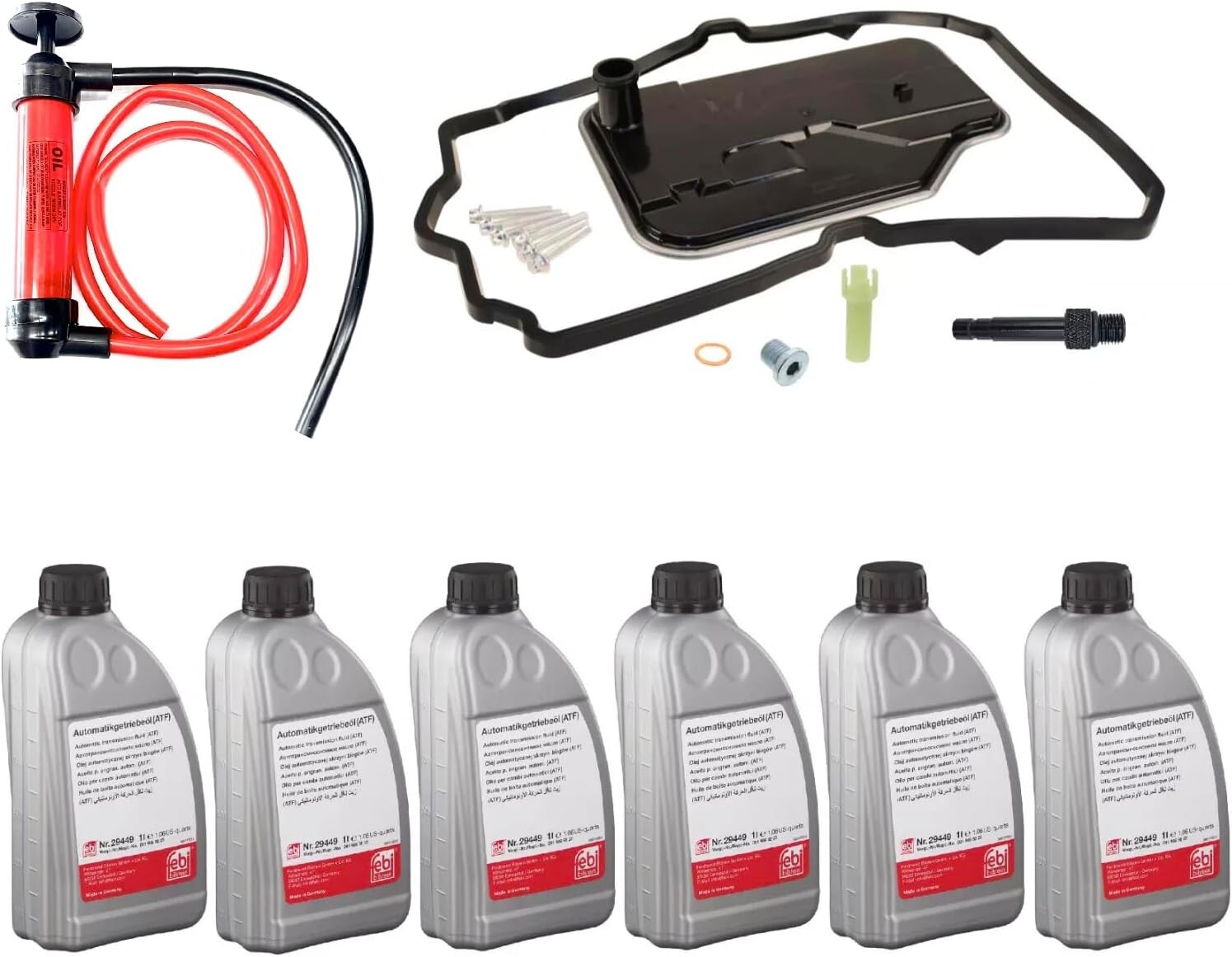 Transmission Fluid Service Kit 6L ATF (Red), Filter, Gaskets, Bolts for Mercedes