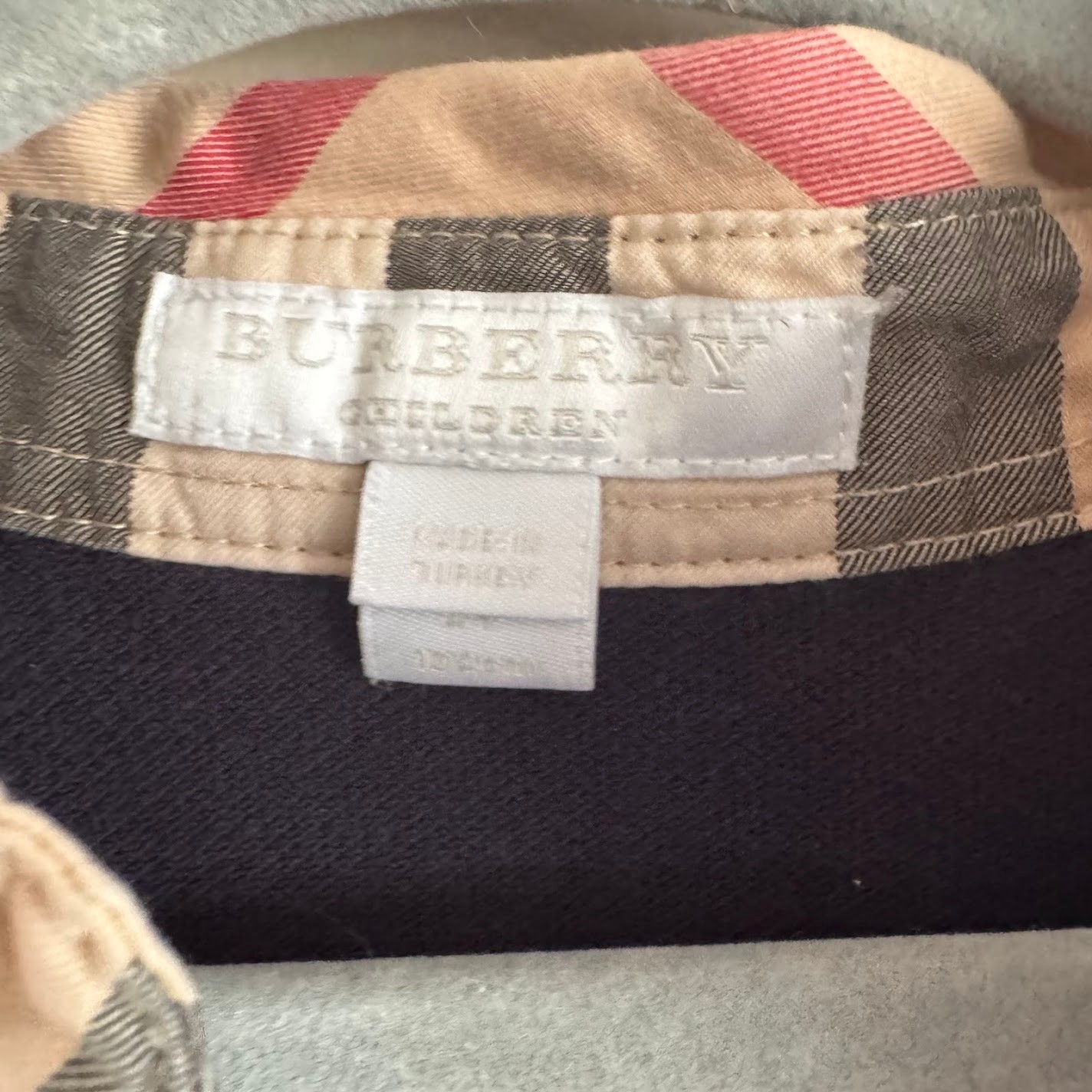 Burberry Children's Navy Blue Button Polo Shirt Plaid Collar Kids Size 4