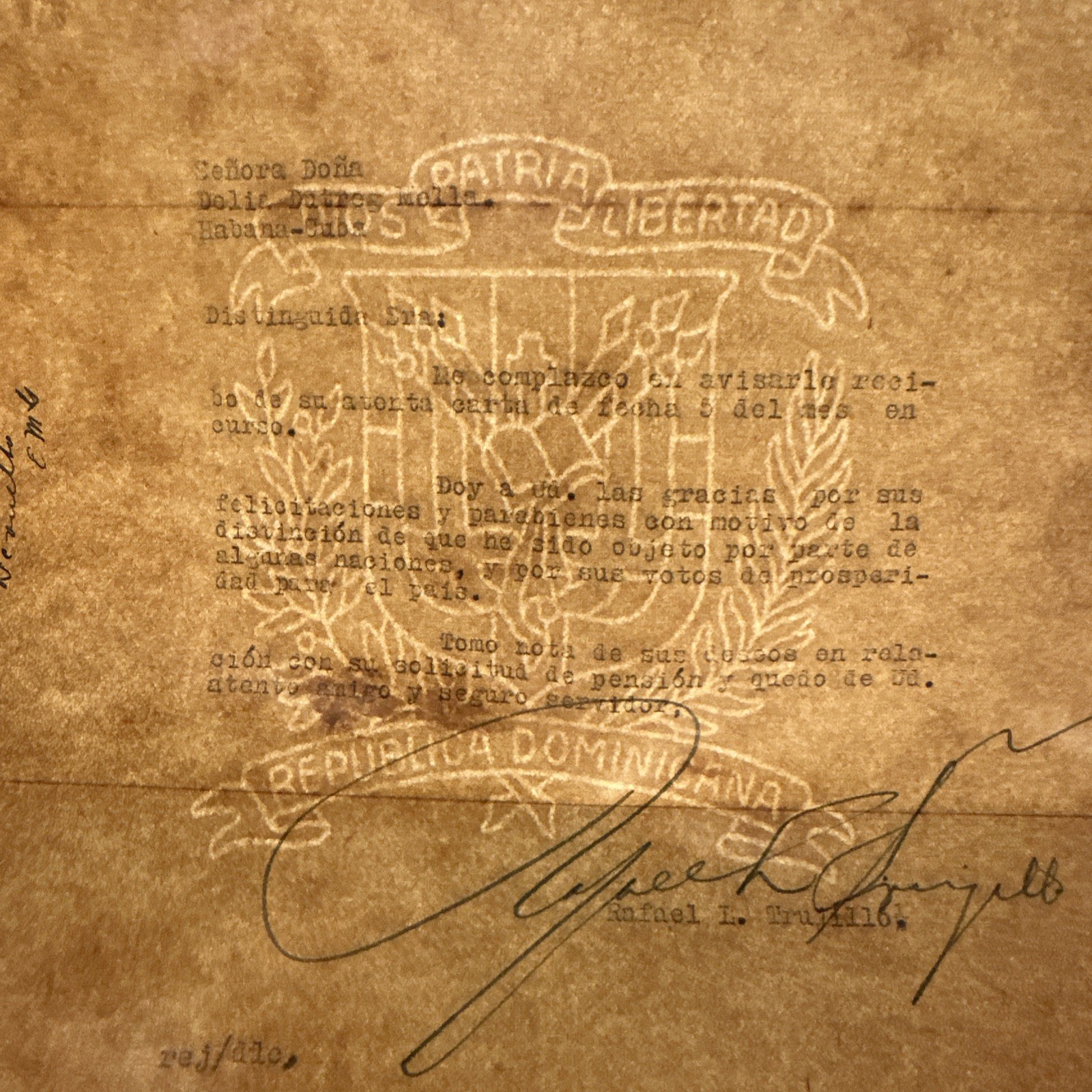 1931 Signed Document Rafael L Trujillo ( Paper 📝 Has Emblem) Beautiful.