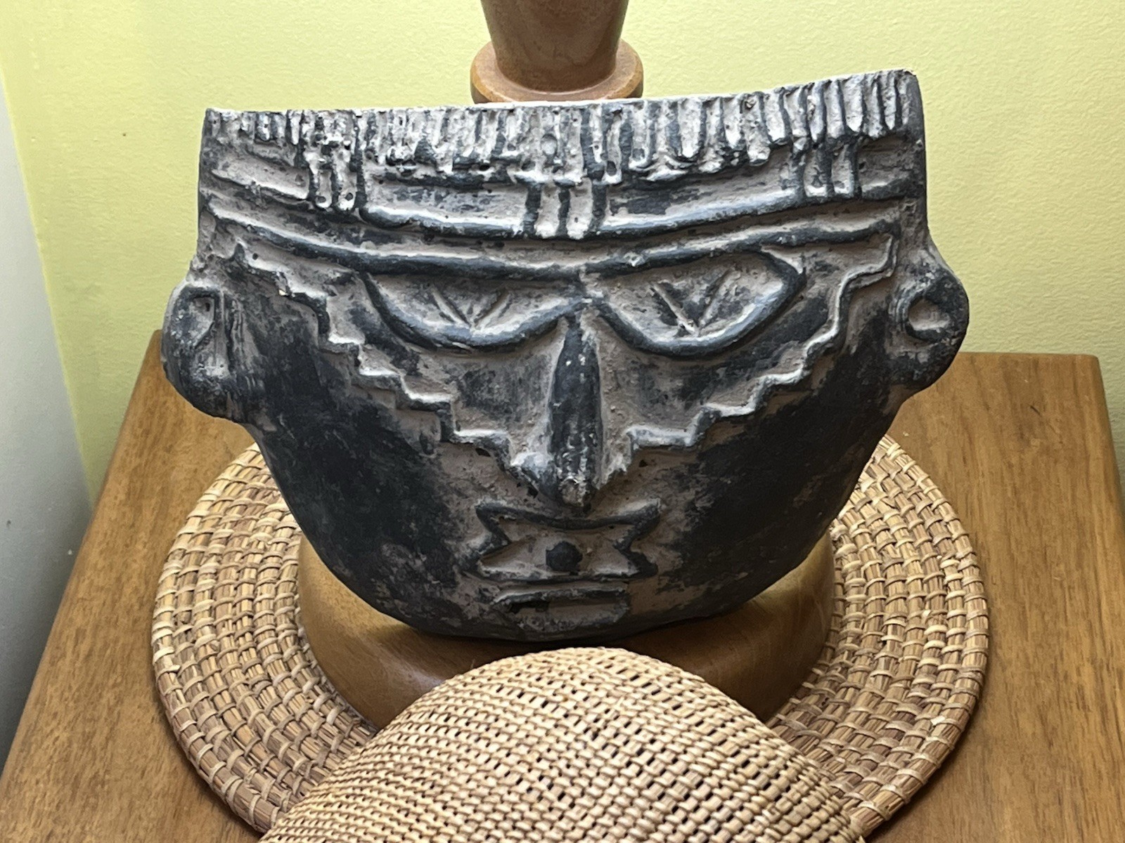 Folk Art Handmade Ceramic Mask Wall Plaque Earthy Rough Artisanal 10.5”x7.75”