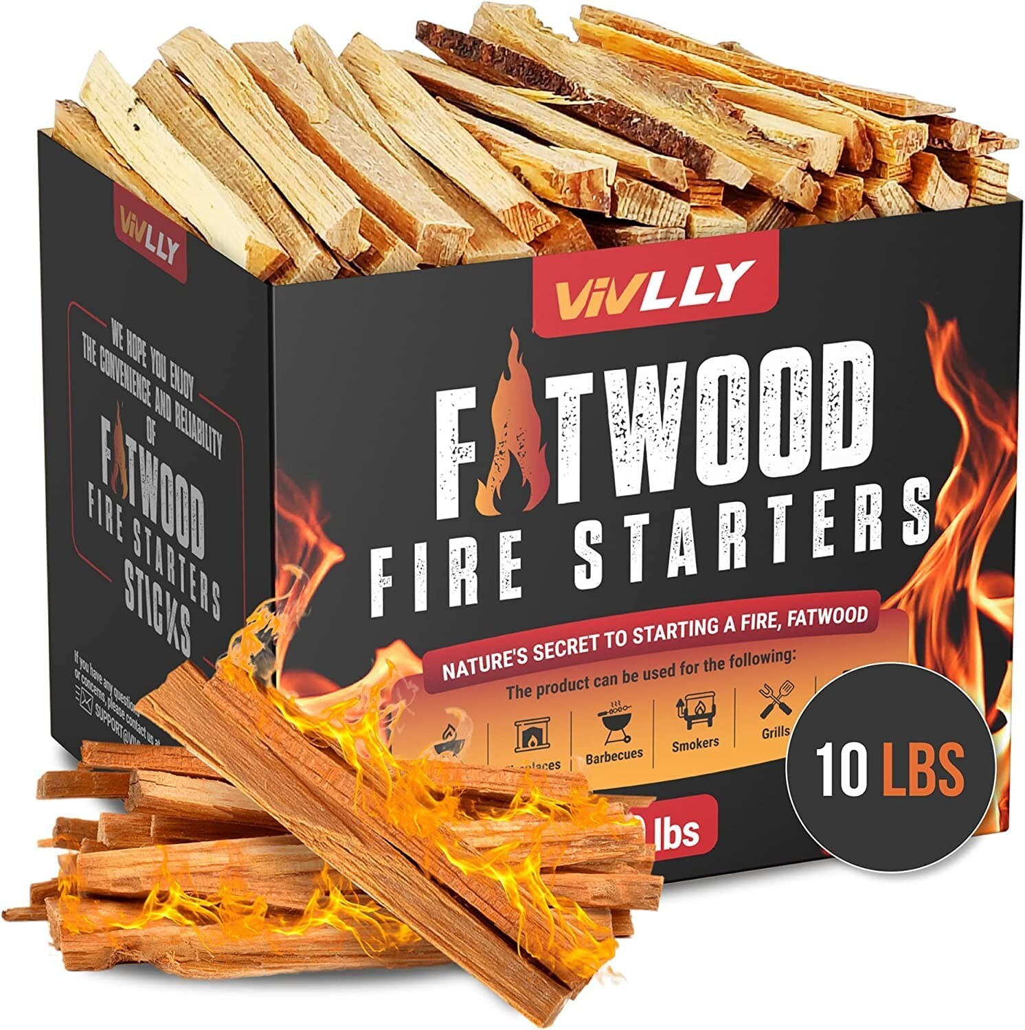Vivlly 10lb Fatwood Fire Starter Pack – Starter Wood for Fireplace