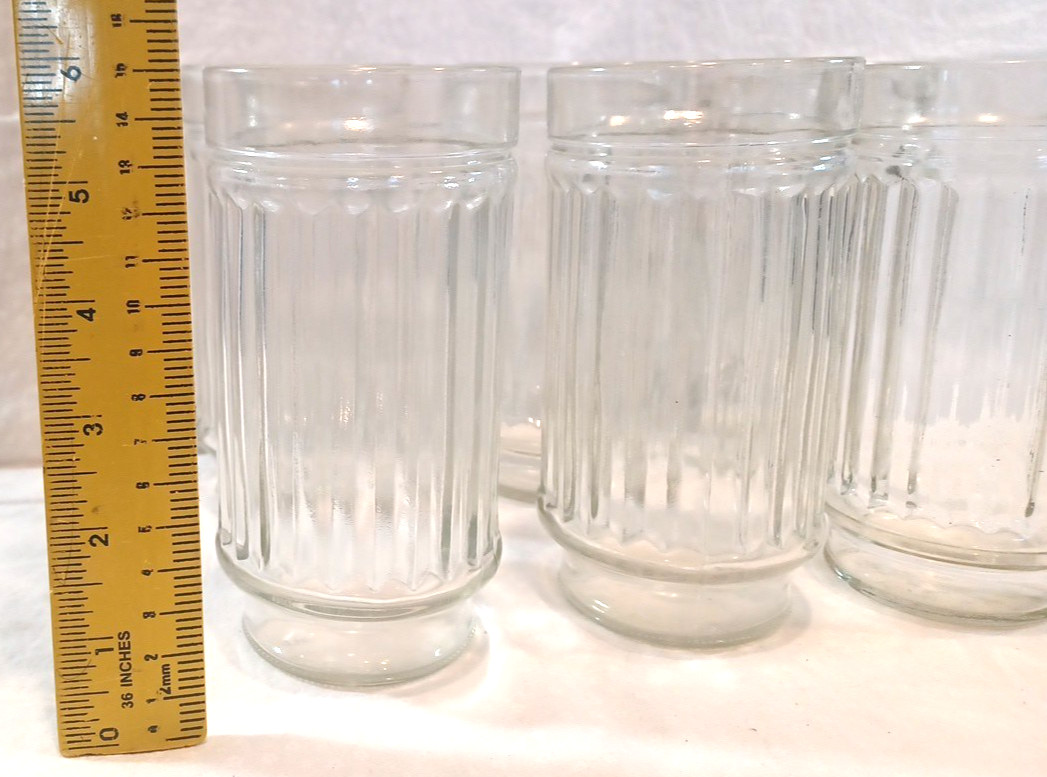 Anchor Hocking 6 VTG Ribbed Line Lites Heavy MCM 6" Tall 16 oz Glasses Retired