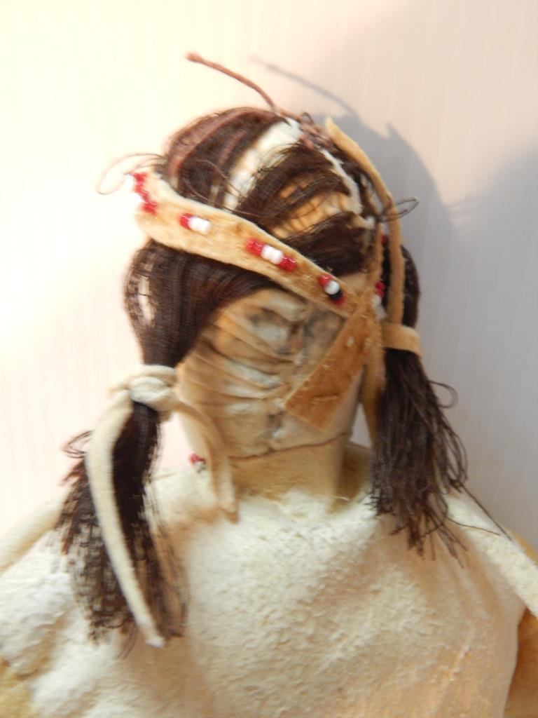 VINTAGE PLATEAU INDIAN 12" DOLL - BEADED ON BRAIN TANNED HIDE - CLEAN + NICE !
