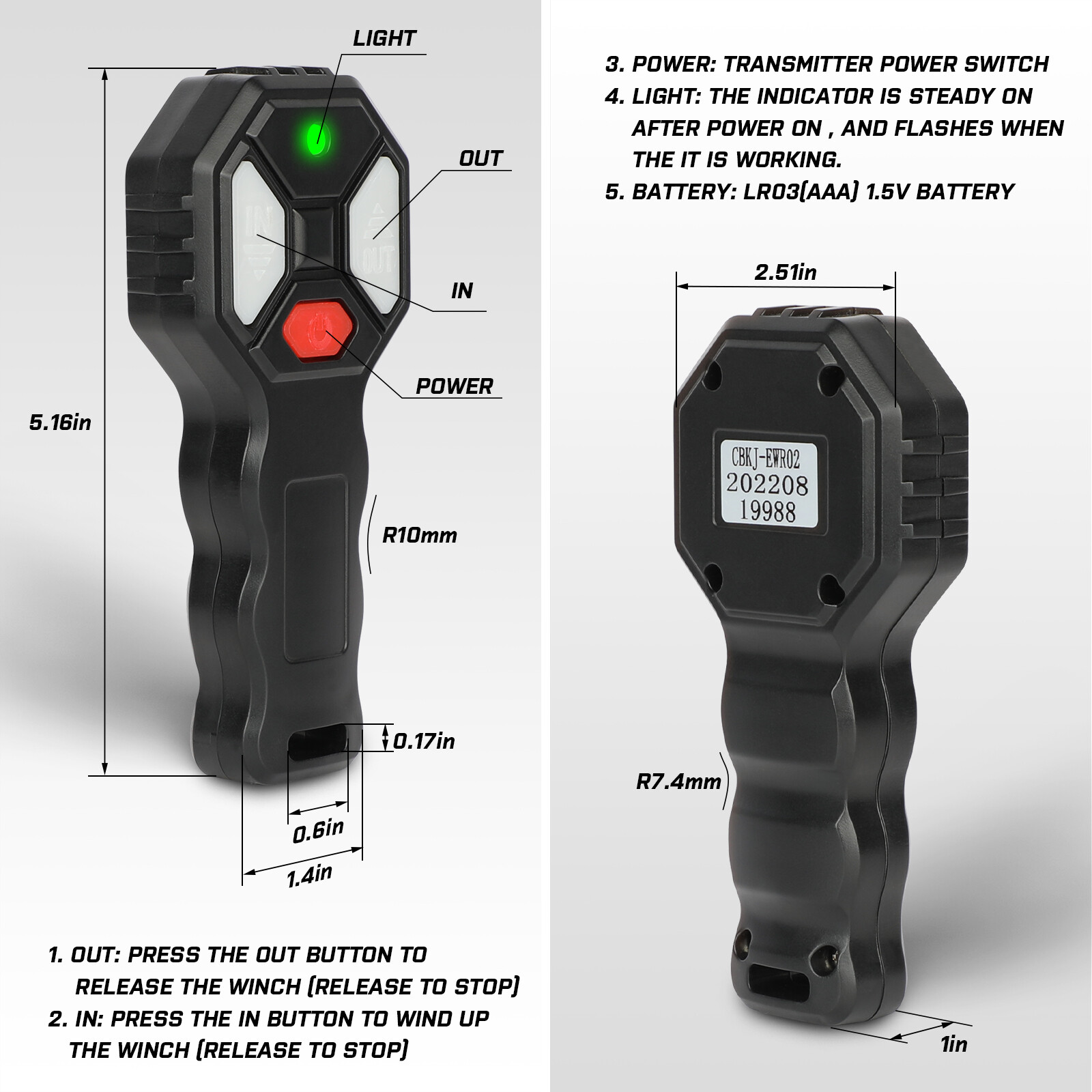 X-BULL 2PCS Wireless Electric Winch Remote Control Kit 12V Handset 150FT