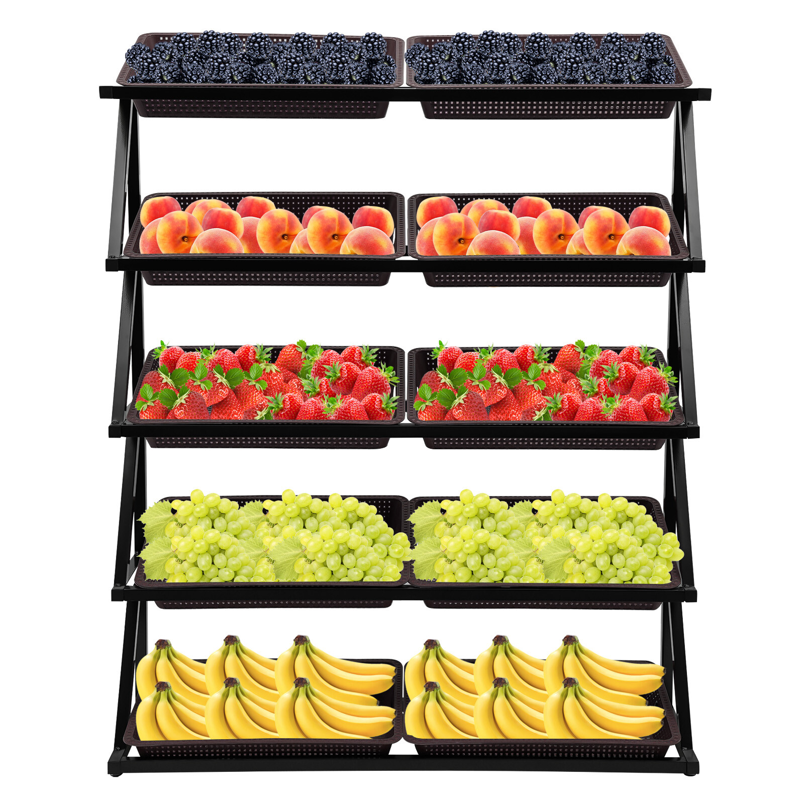 Market Retail Display Rack Shelf + 10x Merchandiser Fruit Vegetable Snack Basket