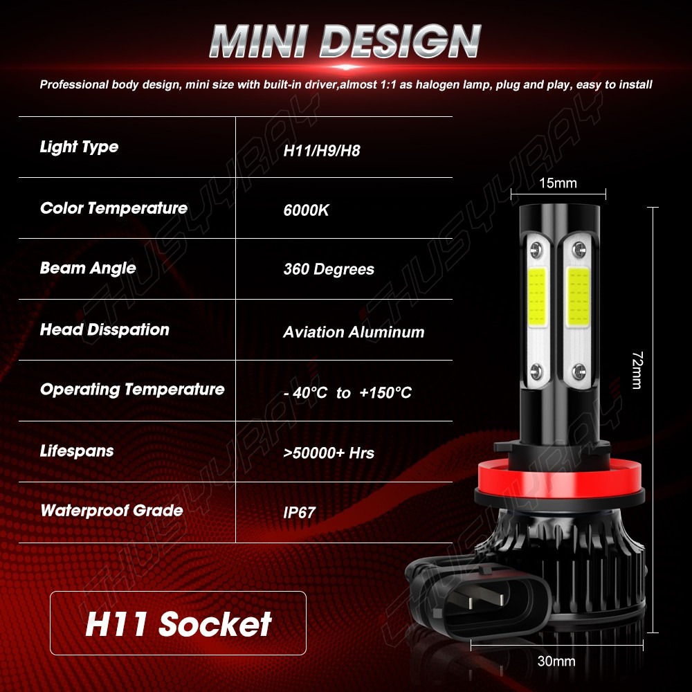 9005 H11 LED HEADLIGHT KIT Combo Bulbs 10000K High&Low Beam Super Bright White
