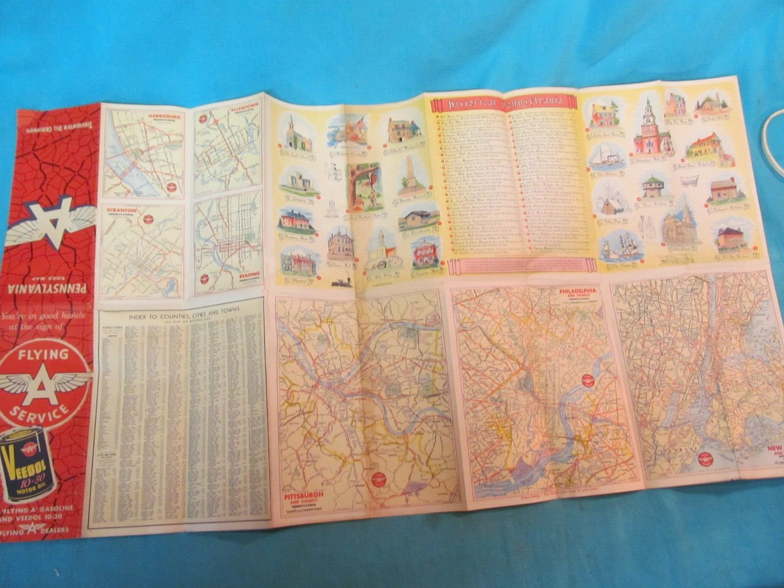 1957 FLYING A SERVICE VEEDOL PENNSYLVANIA MAP