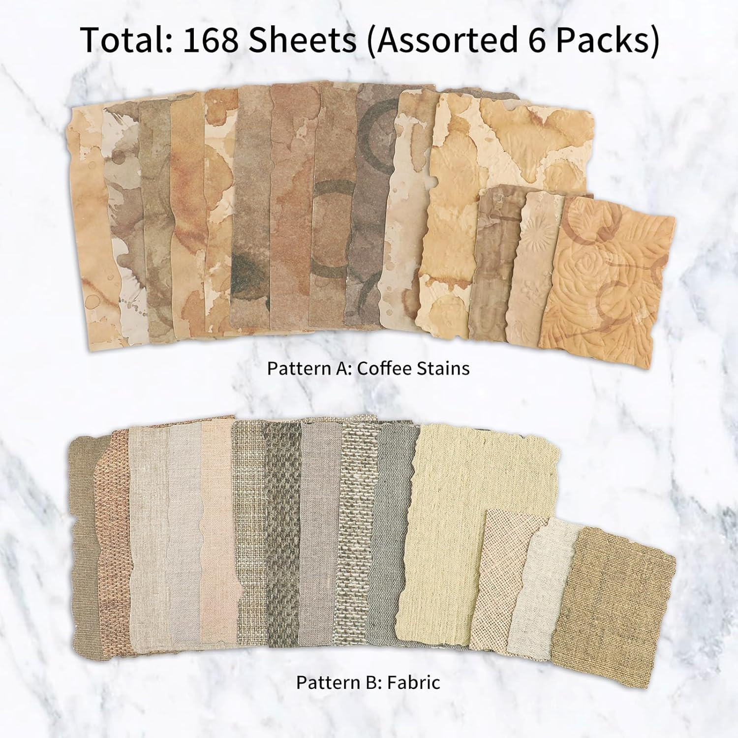 168 Sheets Vintage Scrapbook Paper with Embossed Texture, 6 Pack Assorted Handma