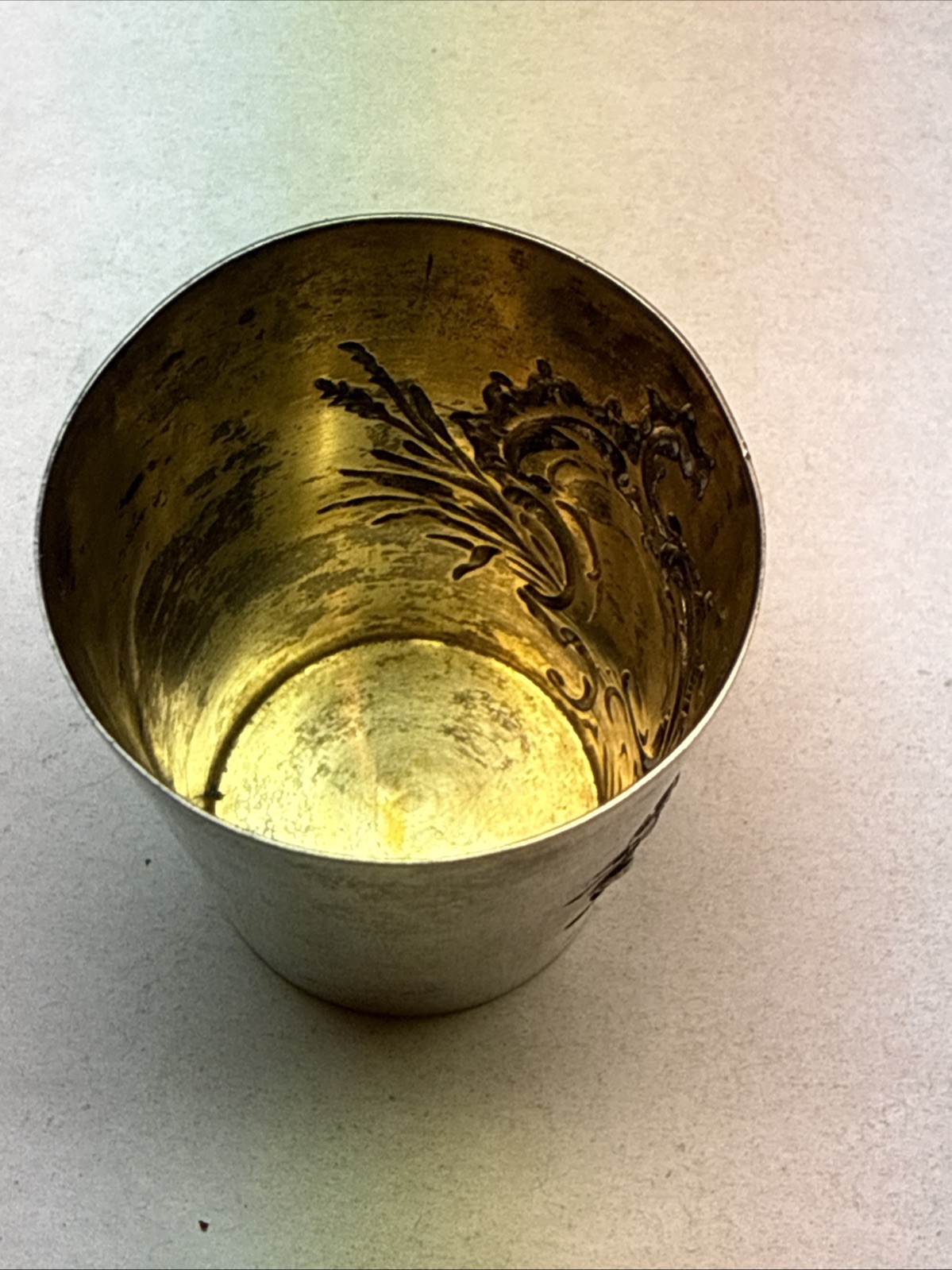 Antique Victorian Shot Glass Cup German 800 Sterling Silver Gebruder Kuhn ? Gold