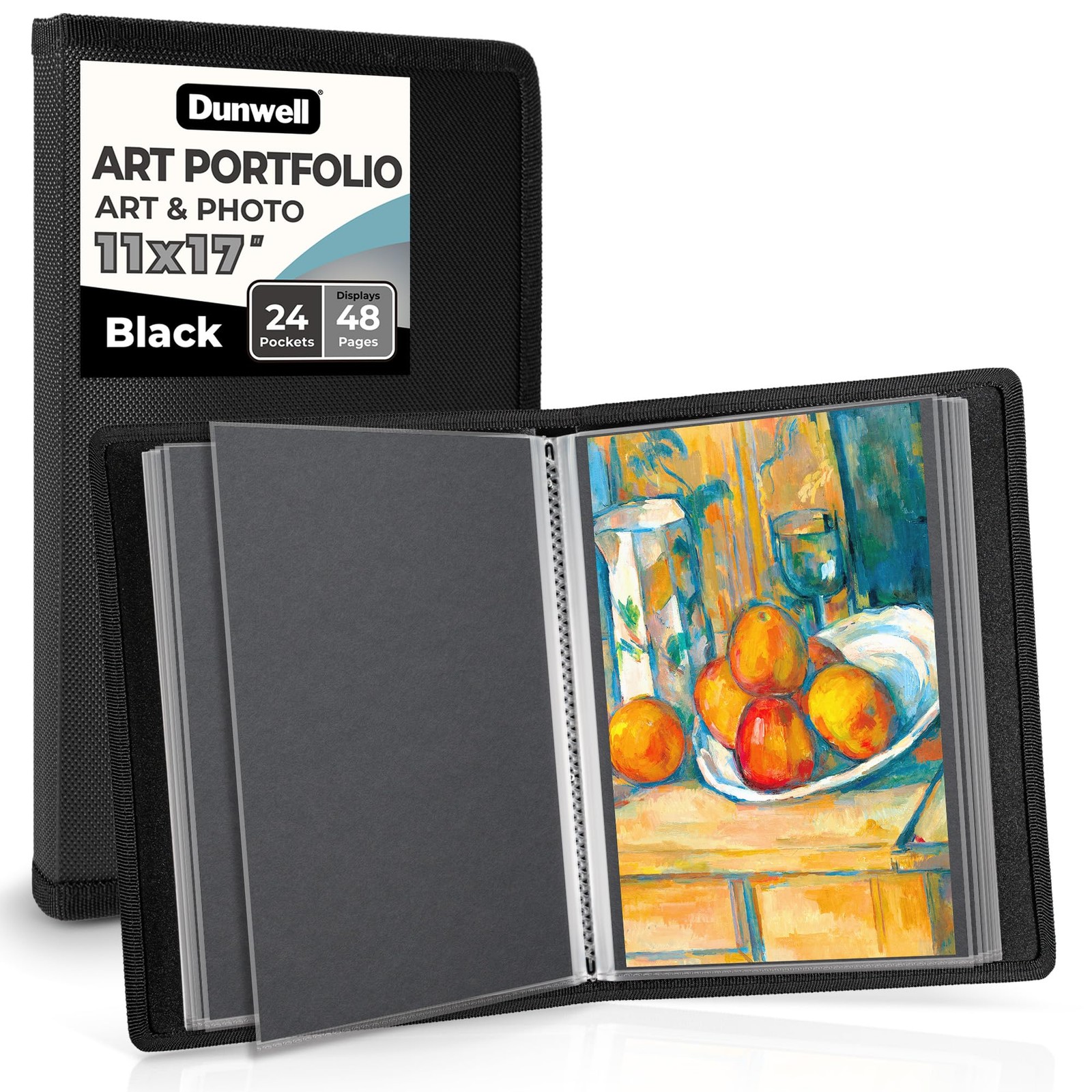 Dunwell 11x17 Art Portfolio Binder with Black Mounting Paper (Black), Large P...
