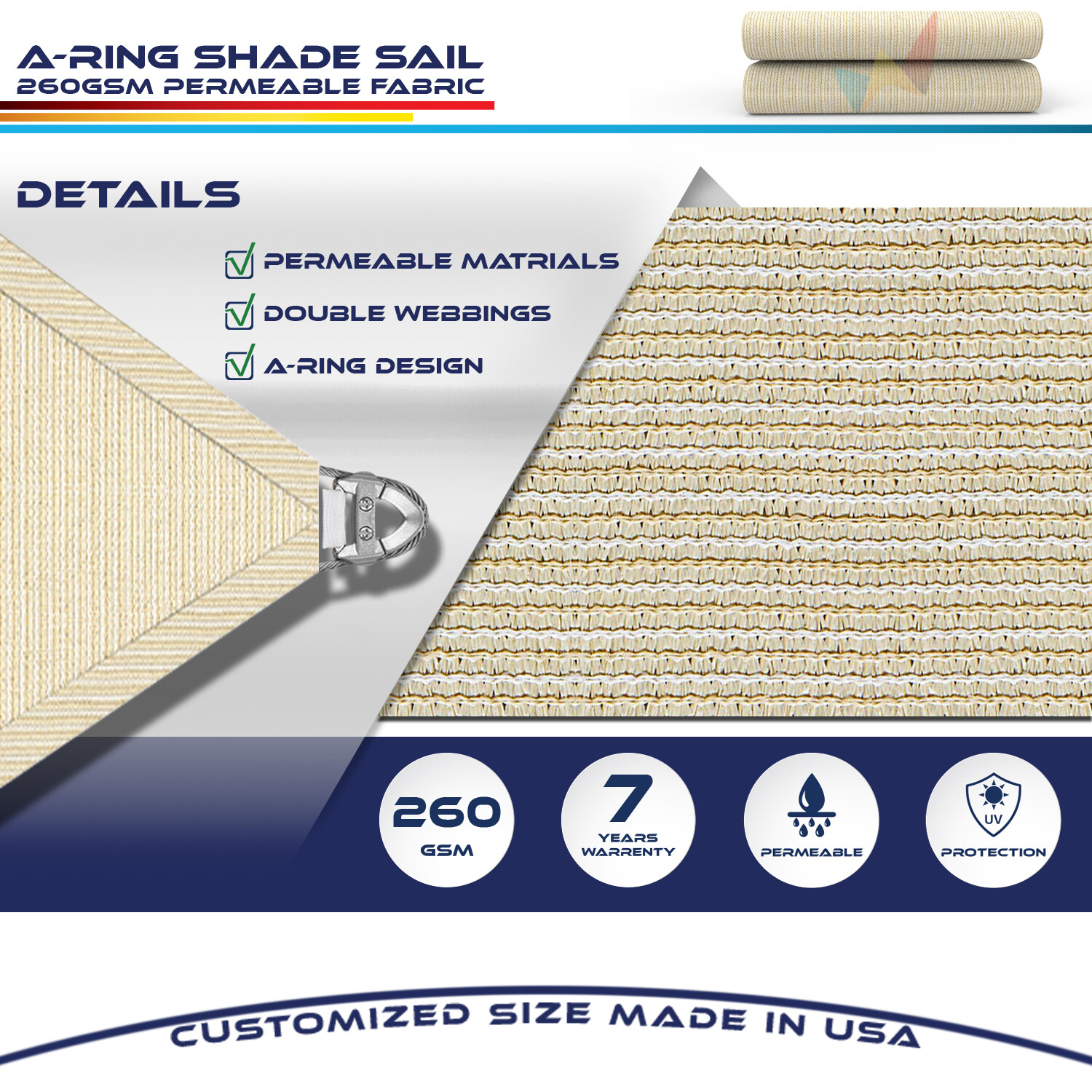 24x24' Sun Shade Sail Heavy Duty Awning Garden Yard Canopy Cover w/ Steel Wire