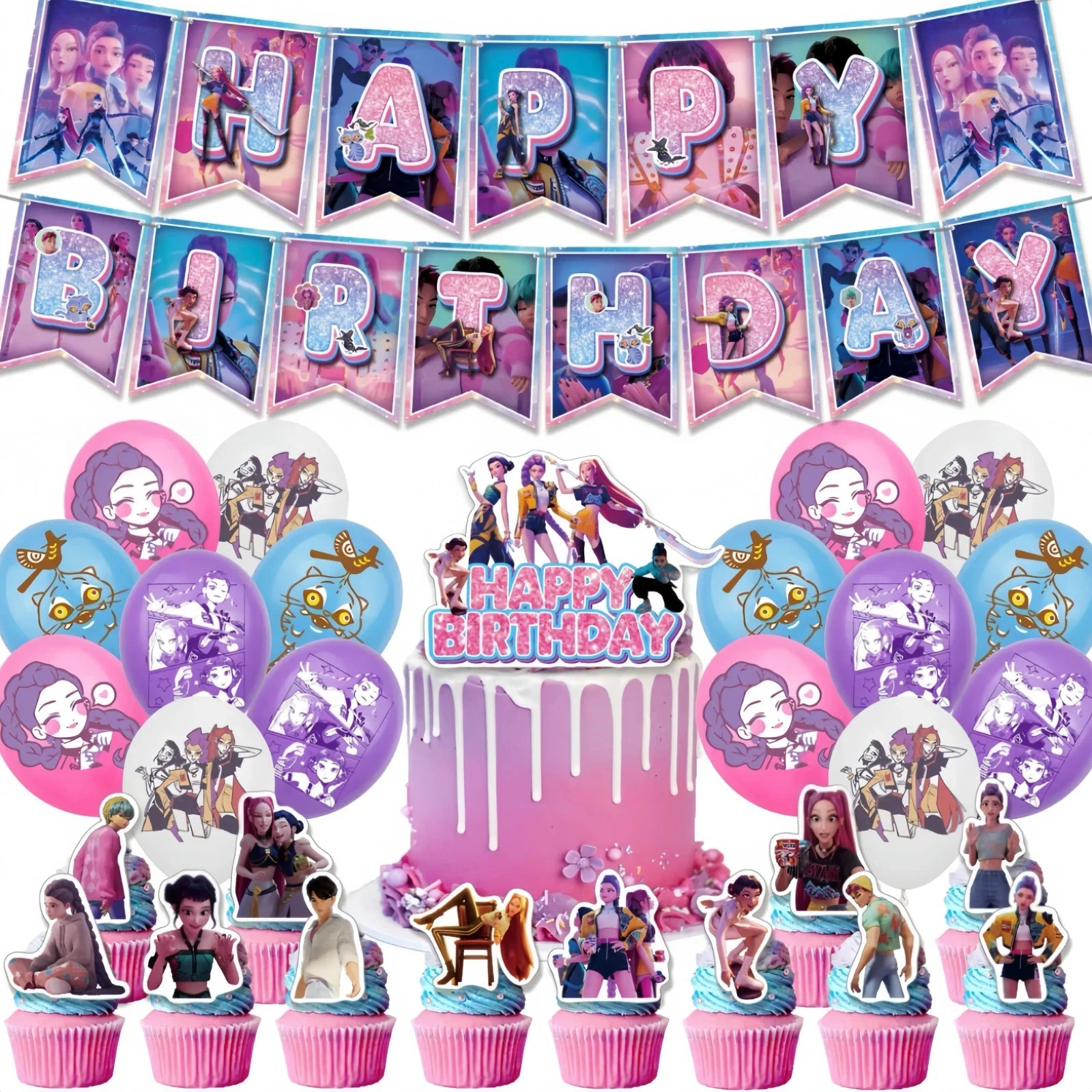 KPOP Hunters Birthday Party Supplies Set Balloons Cake Toppers Banner Backdrop