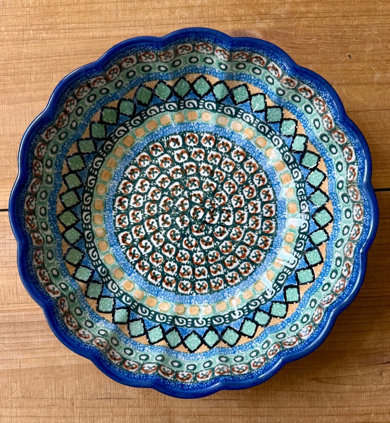 1999 Polish Pottery Fluted Bowl 11" Ceramika Artystyczna Multi-Color UNIKAT