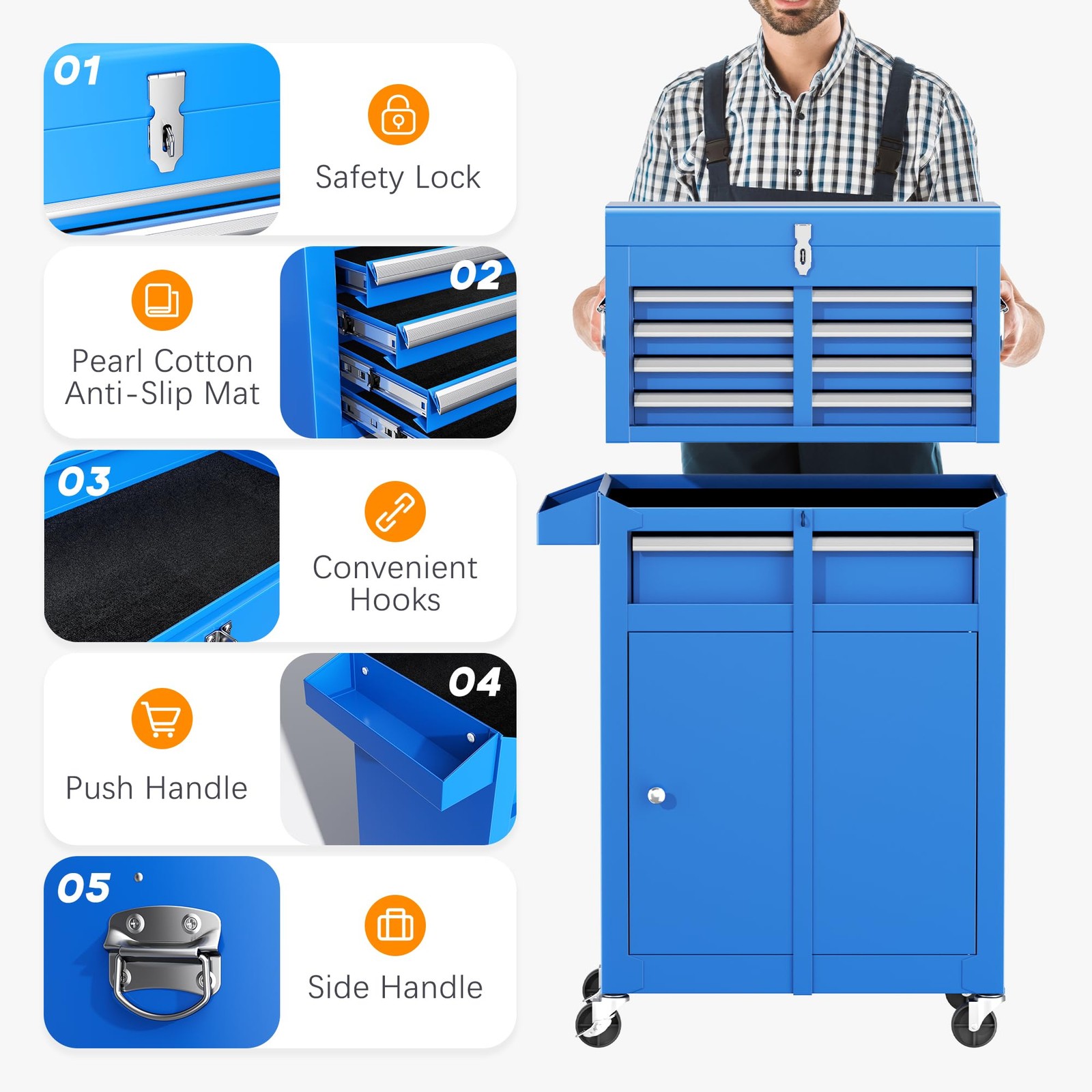 Blue Tool Chest 5-Drawer Rolling Tool Chest with Detachable Top Tool Box Tool