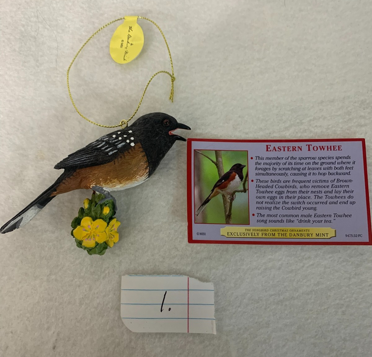 Danbury Mint~ Songbird Christmas Ornaments~Information Card~CHOICE